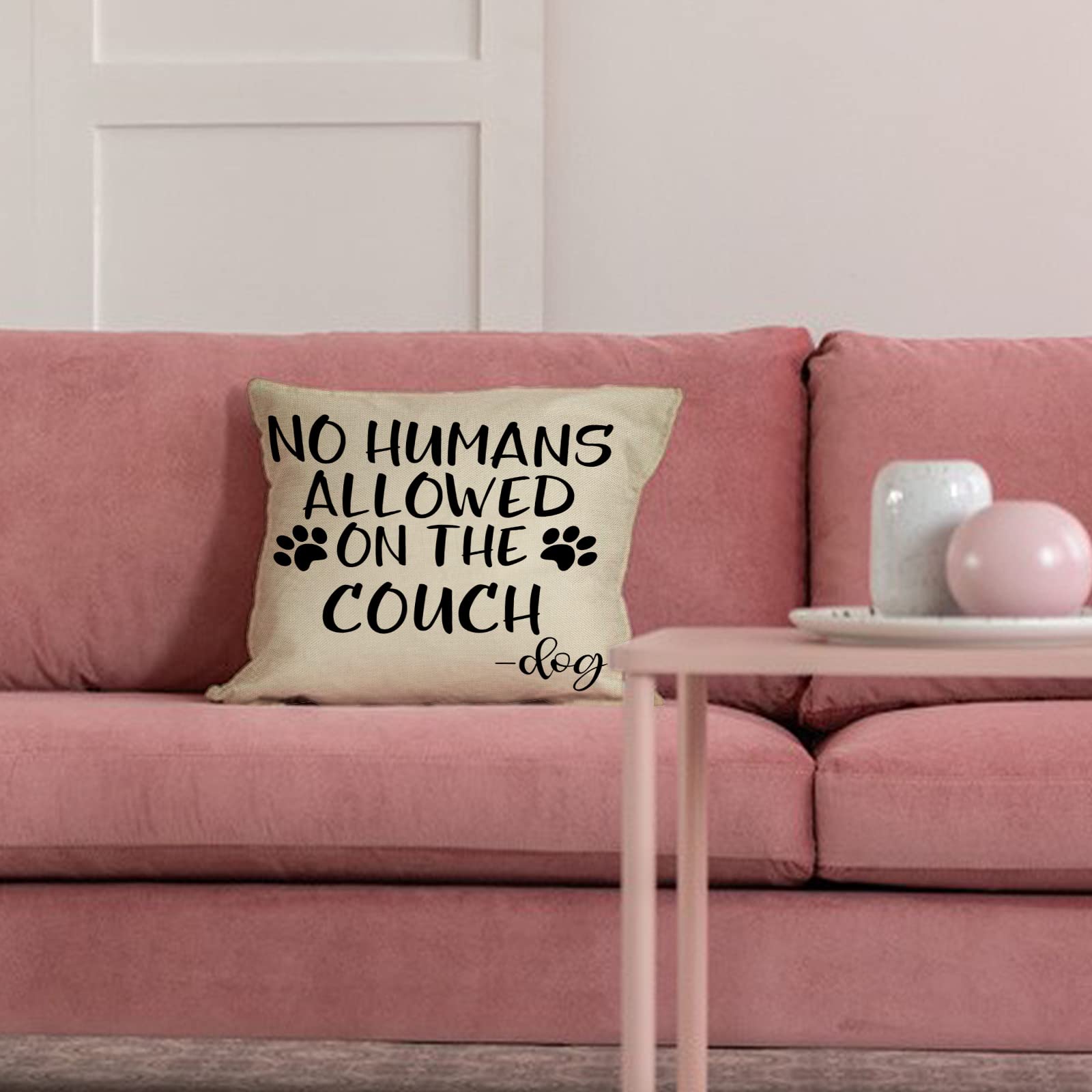 Funny Dog Paw Print Decorative Throw Pillow Cover - No Humans Allowed Couch Sign - 18x18 Inch Dog Lover Gift for Farmhouse, Living Room & Sofa Decor - Perfect for Pet Owners and Home Decor Enthusiasts