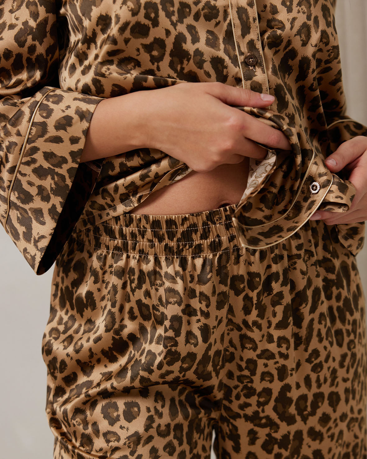 Satin Leopard Print Long Pajama Set for Women - Soft & Comfortable Sleepwear - Perfect for Lounge, Sleep & Relaxation at Home