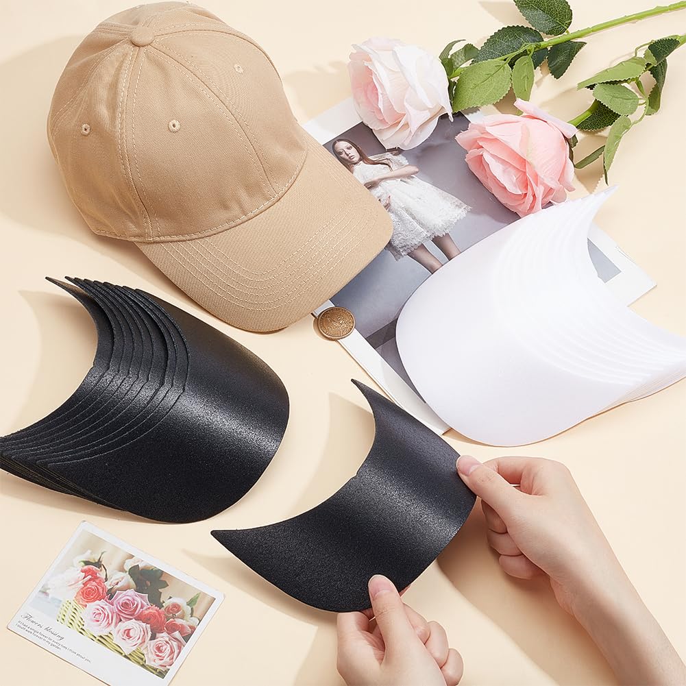 BENECREAT 20pcs 6.5x5.1inch Baseball Cap Visor Insert - White & Black Plastic Hat Brim Form Shaper for DIY Craft, Sewing Caps, Hat Making, and Professional Hat Repair