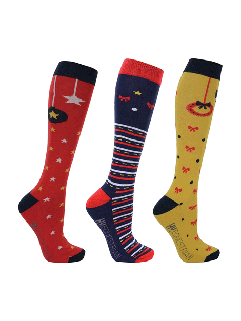 Christmas Riding Socks - Pack of 3 Cozy Equestrian Socks for Holiday Horseback Riding & Festive Winter Sports