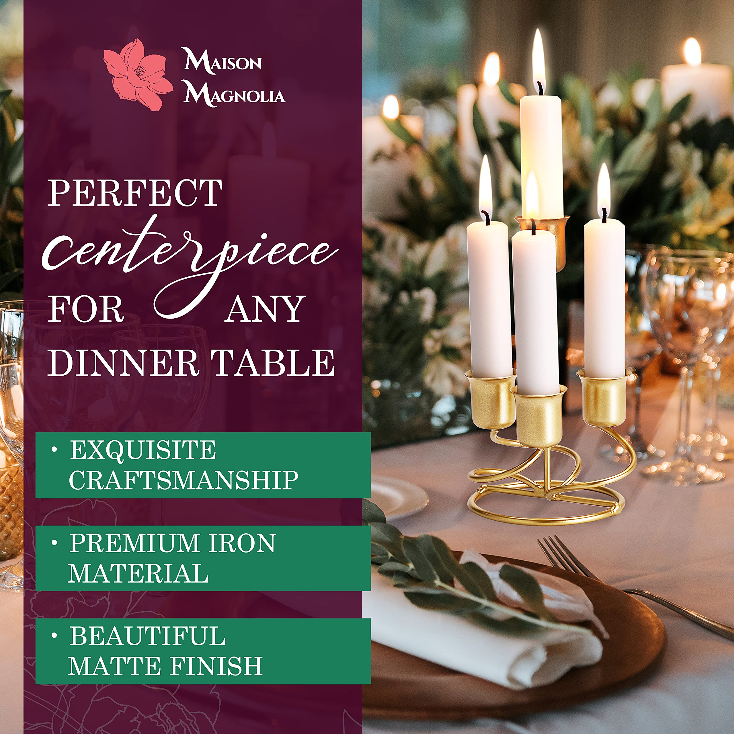 Elegant Gold Metal Candle Holders for Taper, Pillar & Votive Candles - Perfect for Wedding Centerpieces, Dinner Table Decor & Party Lighting - Iron Candle Stands for Home & Event Décor