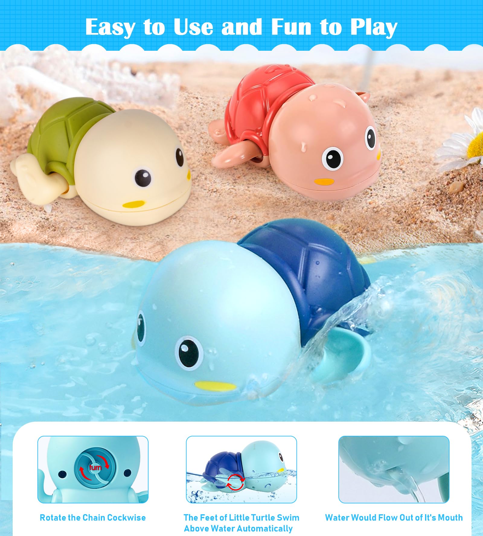 **4 Pack Baby Bath Toys for Toddlers 1-3 Years - Floating Wind-up Swimming Pool Toys, Bathtub & Beach Water Play Set for Kids Boys Girls - Perfect Christmas Gift for Ages 1-6 (Great for Bathtime Fun, Pool Parties & Beach Adventures)**