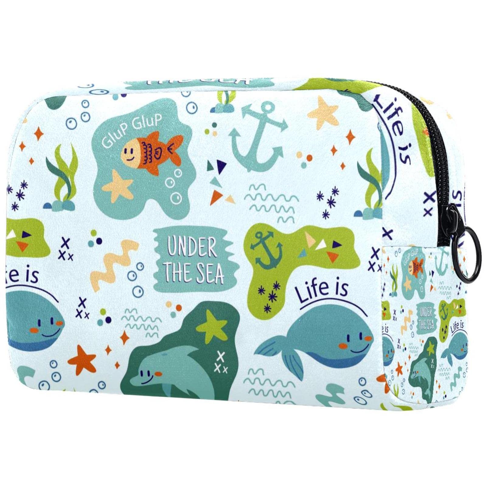 Waterproof Sea Animal Print Cosmetic Bags - Cute Travel Makeup Organizer for Women | Portable Multifunctional Toiletry Pouch | Perfect for Vacation, Gym & Daily Essentials Storage