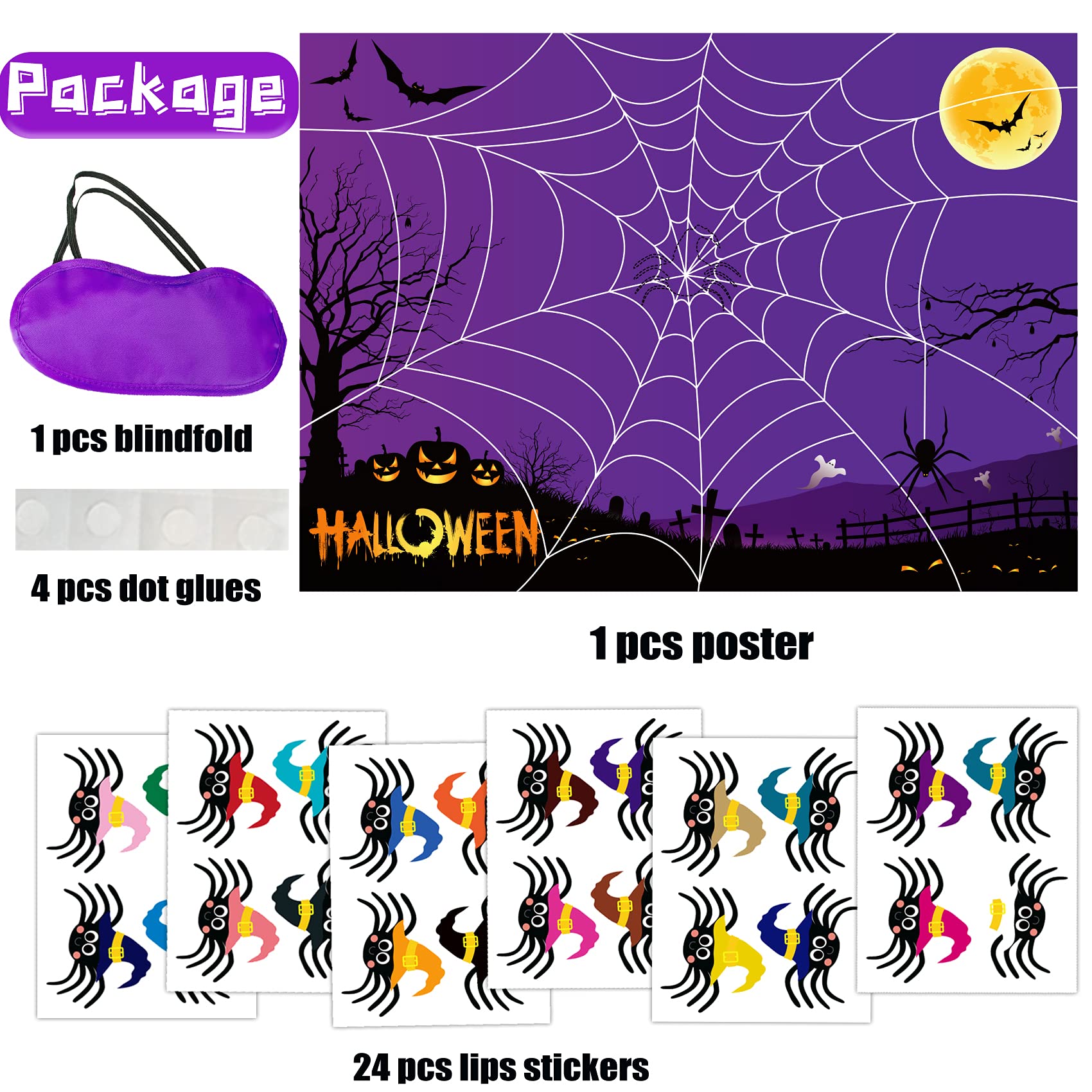 BAYLAY Halloween Pin The Tail Game - Fun Pin The Spider On The Web Party Game for Kids | Indoor & Outdoor Halloween Activities | Perfect for Halloween Parties, Classroom Games & Family Gatherings