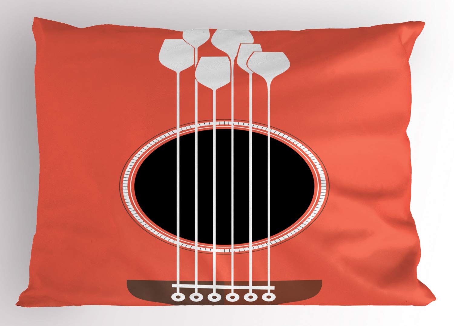 Ambesonne Musical Bar Pillow Sham - Acoustic Guitar & Wine Glasses Design, Standard Size 26