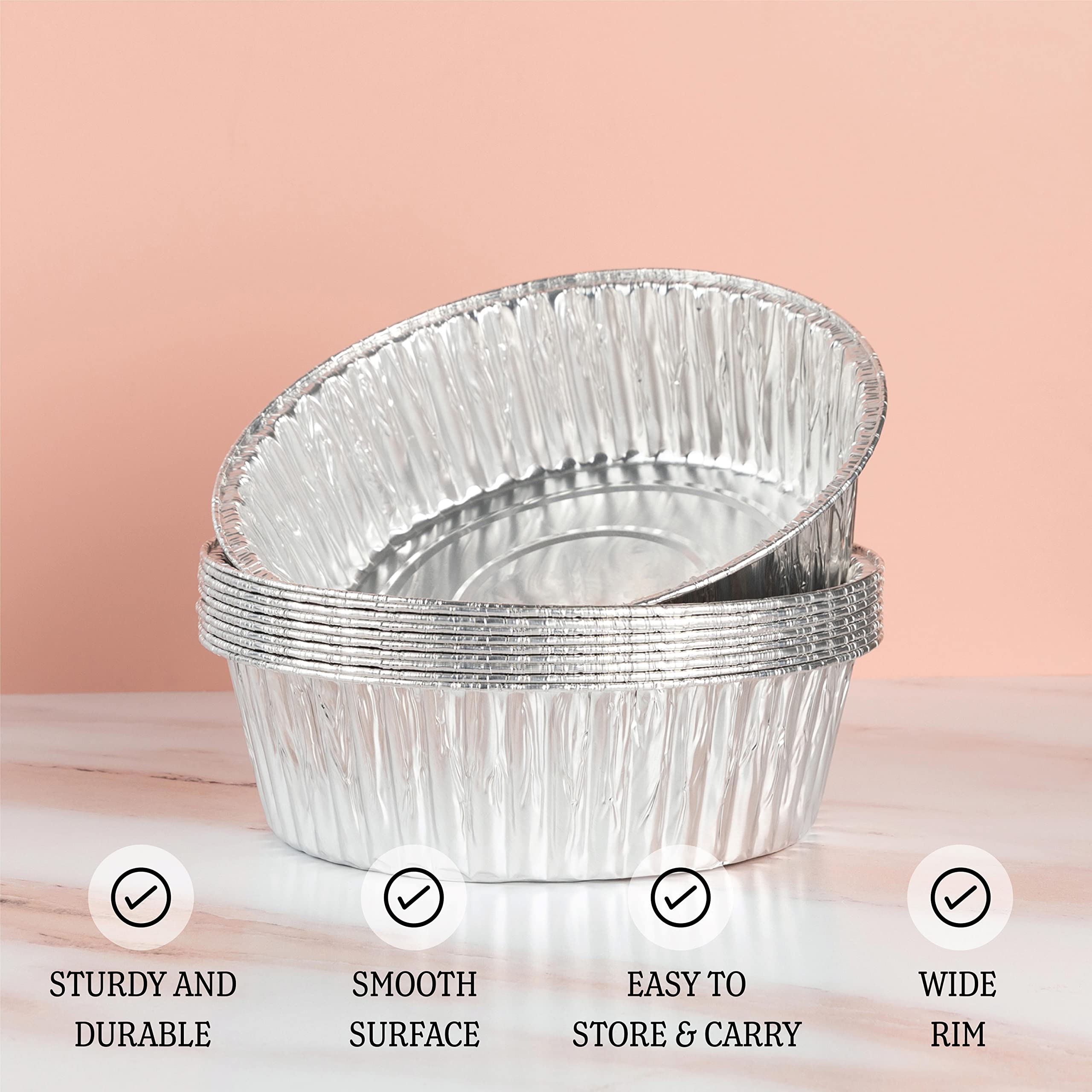 PLASTICPRO 10-Inch Round Disposable Aluminum Foil Pans - Extra Deep Freezer & Oven Safe Baking Trays for Cooking, Roasting, Reheating & Food Storage (Pack of 10) - Perfect for Parties, Meal Prep & Holiday Cooking
