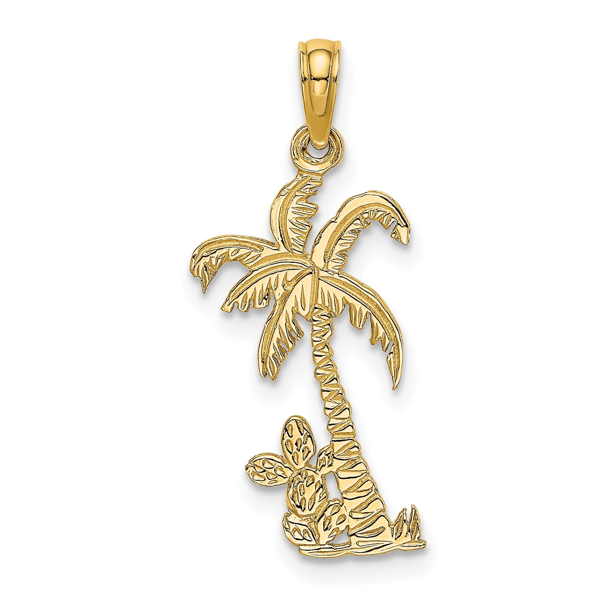 14K Solid Yellow Gold Palm Tree Cactus Necklace - Tropical Summer Beach Jewelry Pendant for Women - Perfect for Vacation, Pool Party & Boho Fashion Accessories