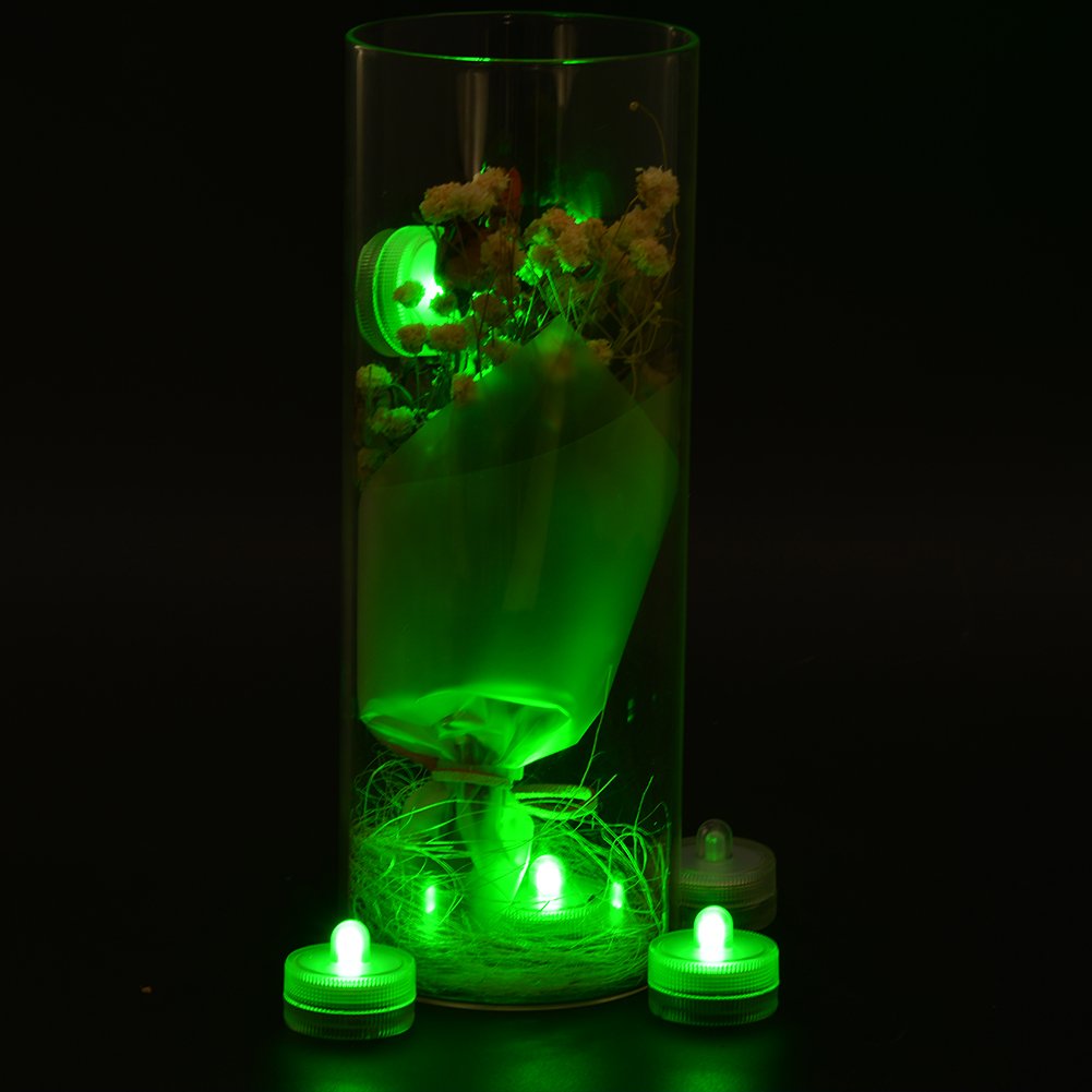 KITOSUN 12-Pack Submersible LED Tea Light Candles - CR2032 Battery Powered, Waterproof Underwater Lights for Weddings, Events, Vase Floral Decor, Christmas Holidays, Home & Party Lighting (Green) - Perfect for Centerpieces, Pools, and Romantic Ambiance