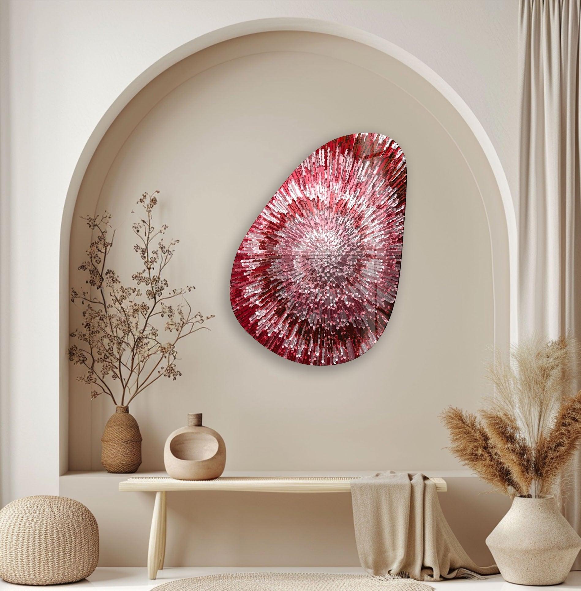 Abstract Red Asymmetrical Oval Glass Wall Art - Modern Home Decor for Living Room, Bedroom & Office