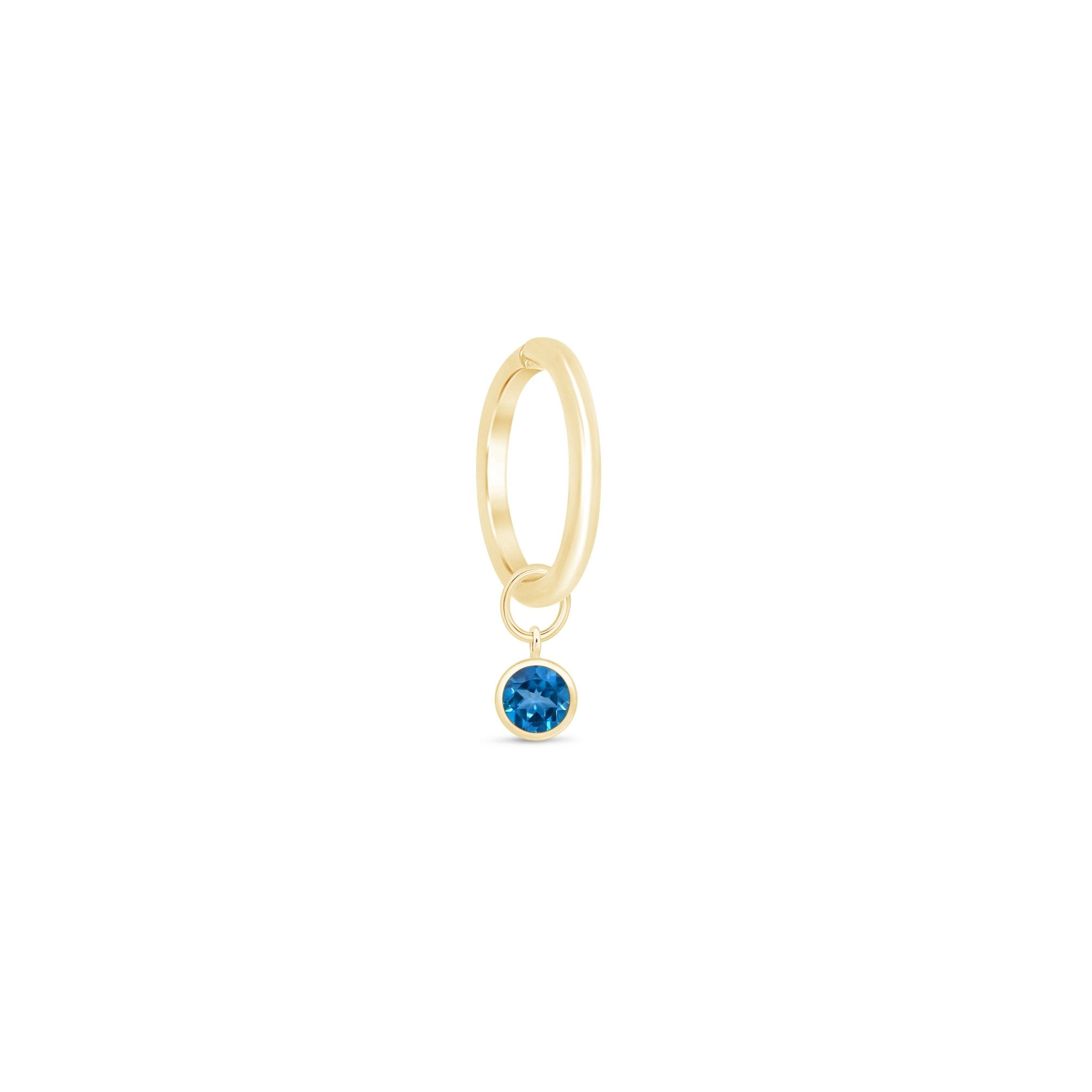 14k Yellow Gold Blue Topaz Bezel Set Hoop Charm Earrings - Elegant Jewelry for Women, Perfect for Parties, Weddings & Everyday Wear