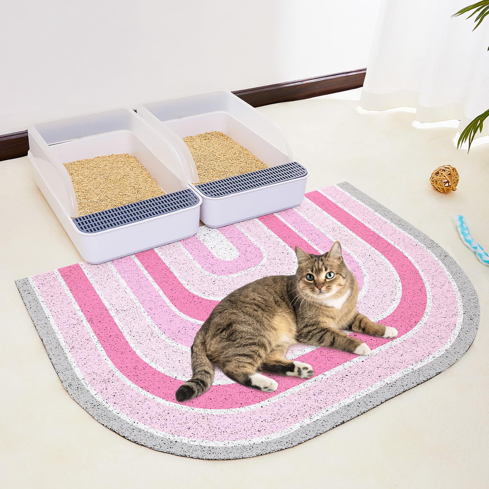 **Glittme Soft Non-Slip Waterproof Cat Litter Mat - Washable & Easy Clean Litter Box Mat for Kitty, Traps Litter & Spills - Perfect for Floors, Under Food Bowls, and Multi-Cat Homes (Pink)**