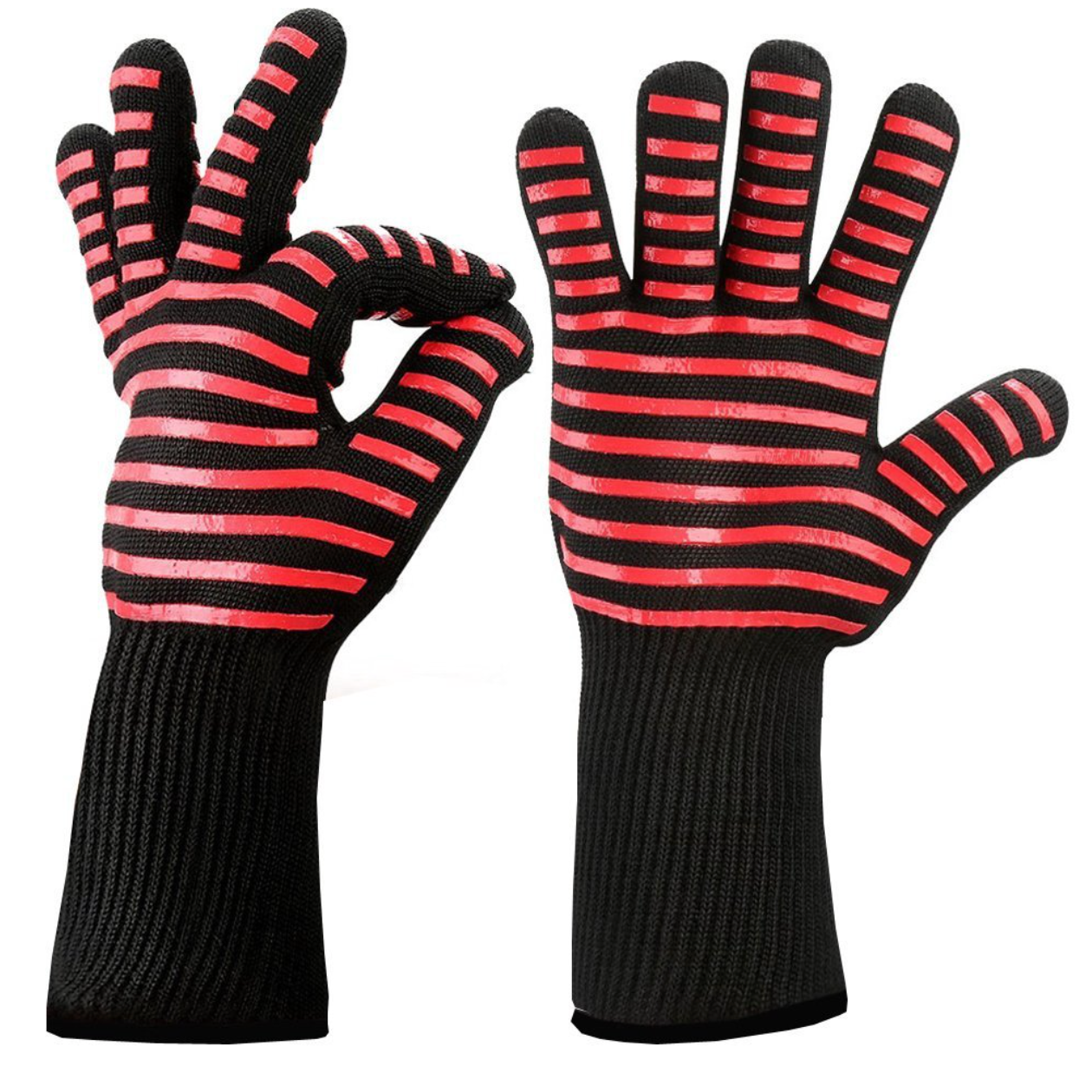 Heat Resistant Gloves - 1 Pair Red Oven Mitts for Cooking, Baking & Grilling - High Temperature Protection for Kitchen & BBQ Use