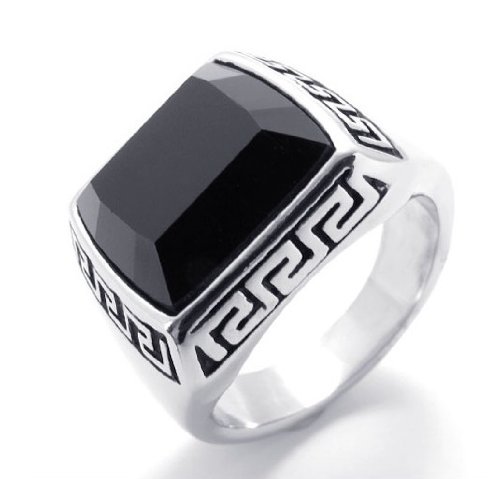 SunnyHouse 16mm Genuine Black Agate Titanium Ring for Men - Classic Luxury Wedding Band, Anti-Fatigue Comfort Fit Jewelry Gift Box | Perfect for Anniversary, Engagement & Everyday Wear