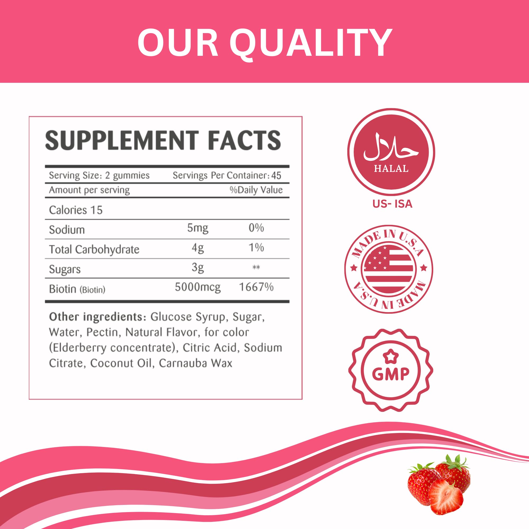 Halal Biotin Gummies for Hair Growth, Skin & Nails - Vitamin B7 Supplement for Strong Nails, Clear Skin & Fat Metabolism - Gelatin Free, Non-GMO, Gluten Free - 90 Count - Perfect for Daily Beauty & Wellness Routine