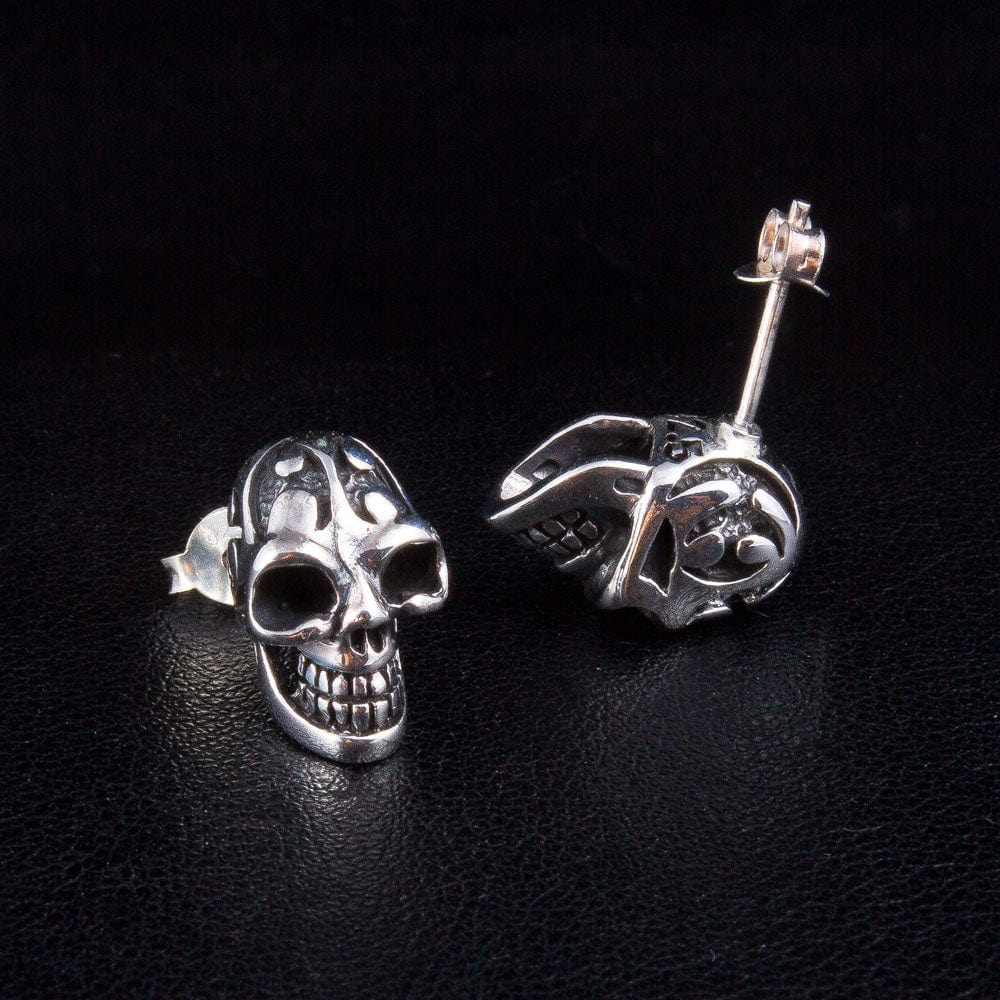 Gothic Flame Tattoo Sterling Silver Skull Earrings for Women - Punk Rock Jewelry for Parties, Concerts & Alternative Fashion
