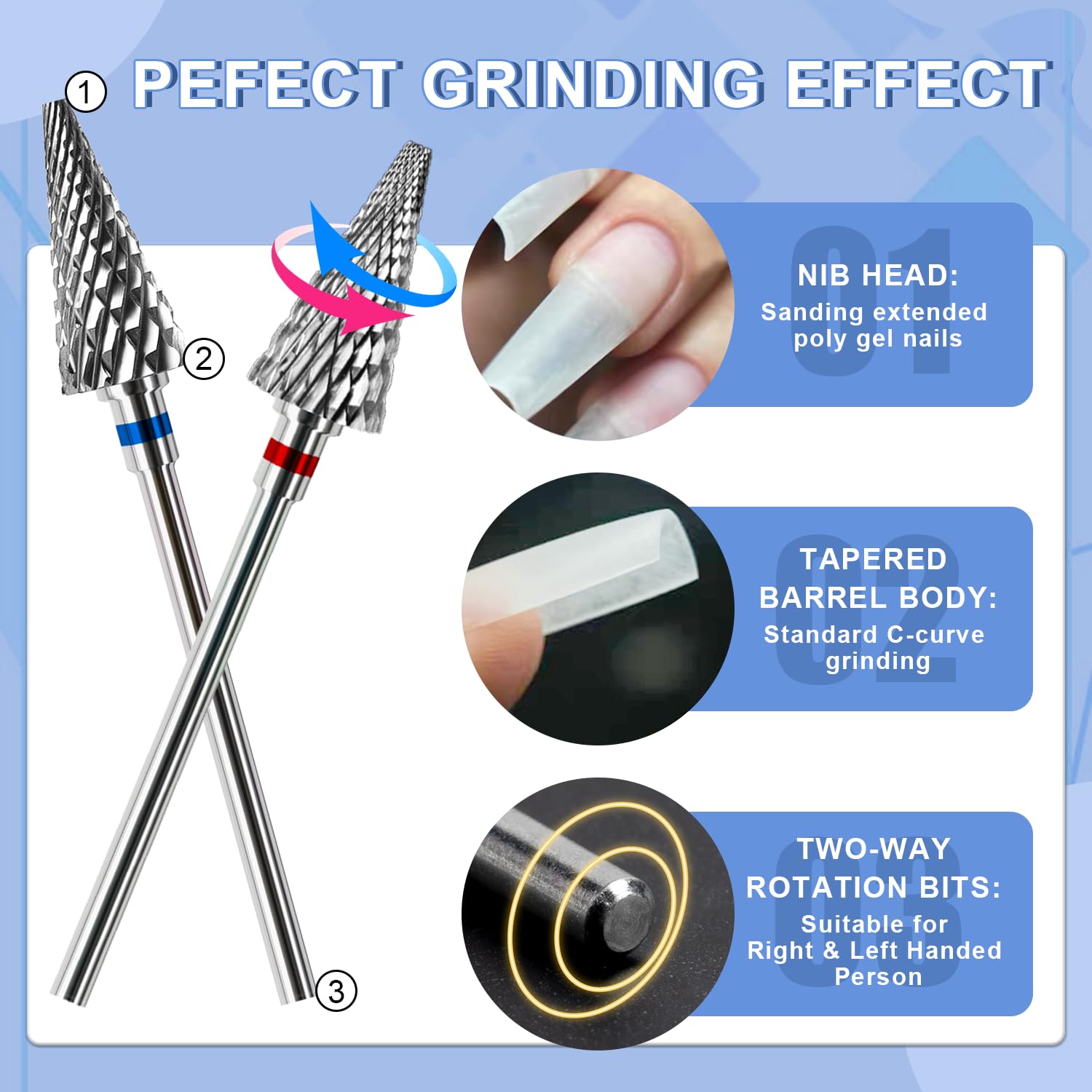 2Pcs Professional Nail Drill Bits Set - 3/32