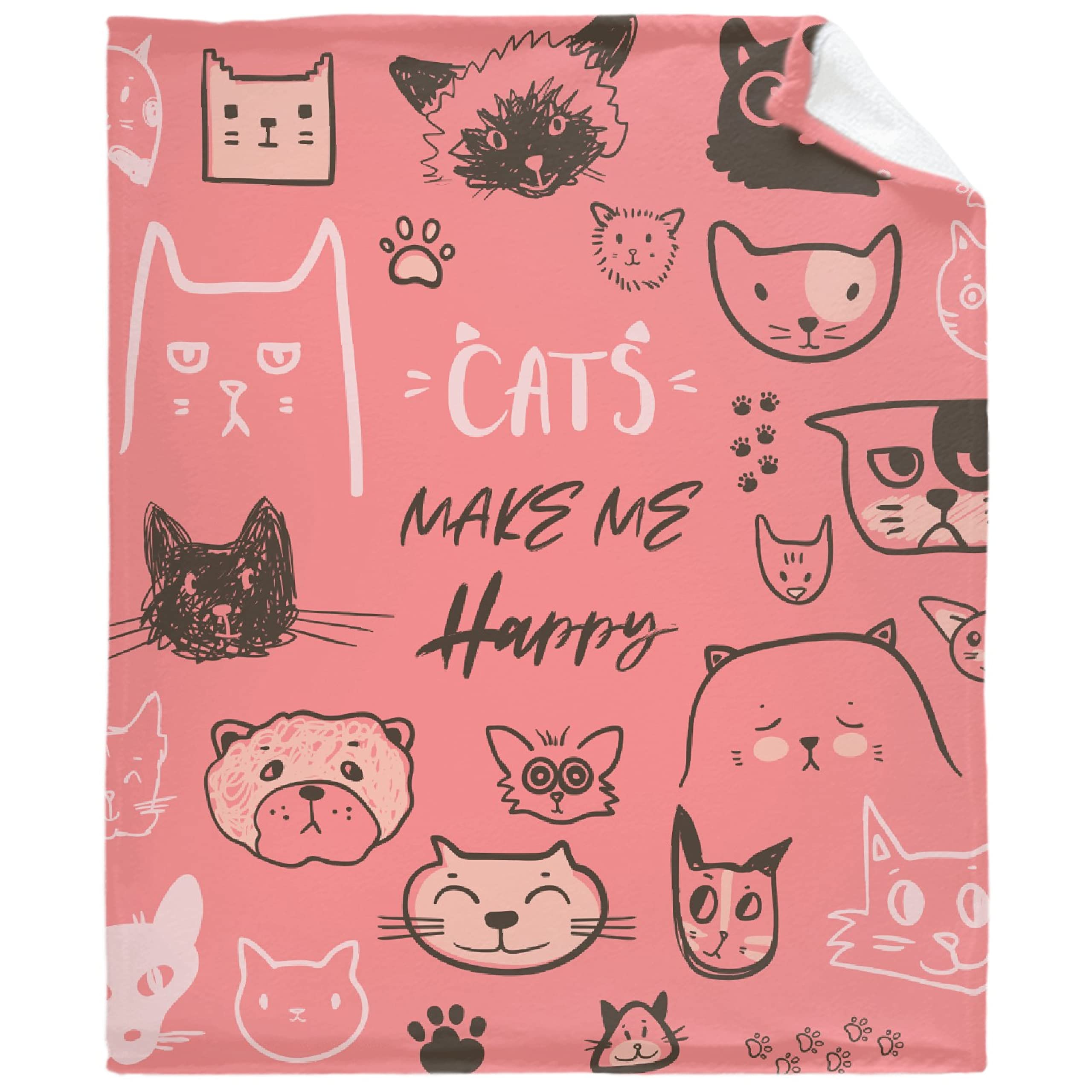 Soft Cozy Cat Lover Fleece Throw Blanket - Cute Cartoon Cat Plush Blanket for Women & Girls - 90x120in Lightweight Flannel Quilt for Sofa, Bed & Couch - Perfect Gift for Cat Owners & Home Decor