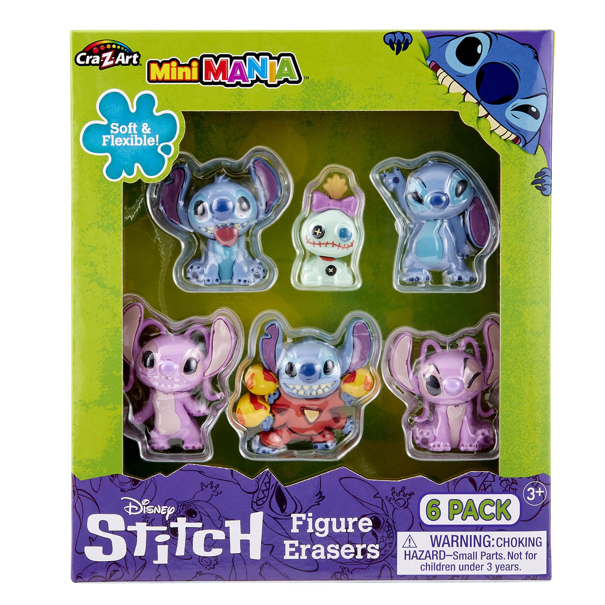 Stitch Surprise 6 Pack Mini Figure Erasers - Assemble, Use & Collect Flexible Erasers for Kids | Back to School Supplies | Blind Bag Toy for Creative Play & Classroom Fun