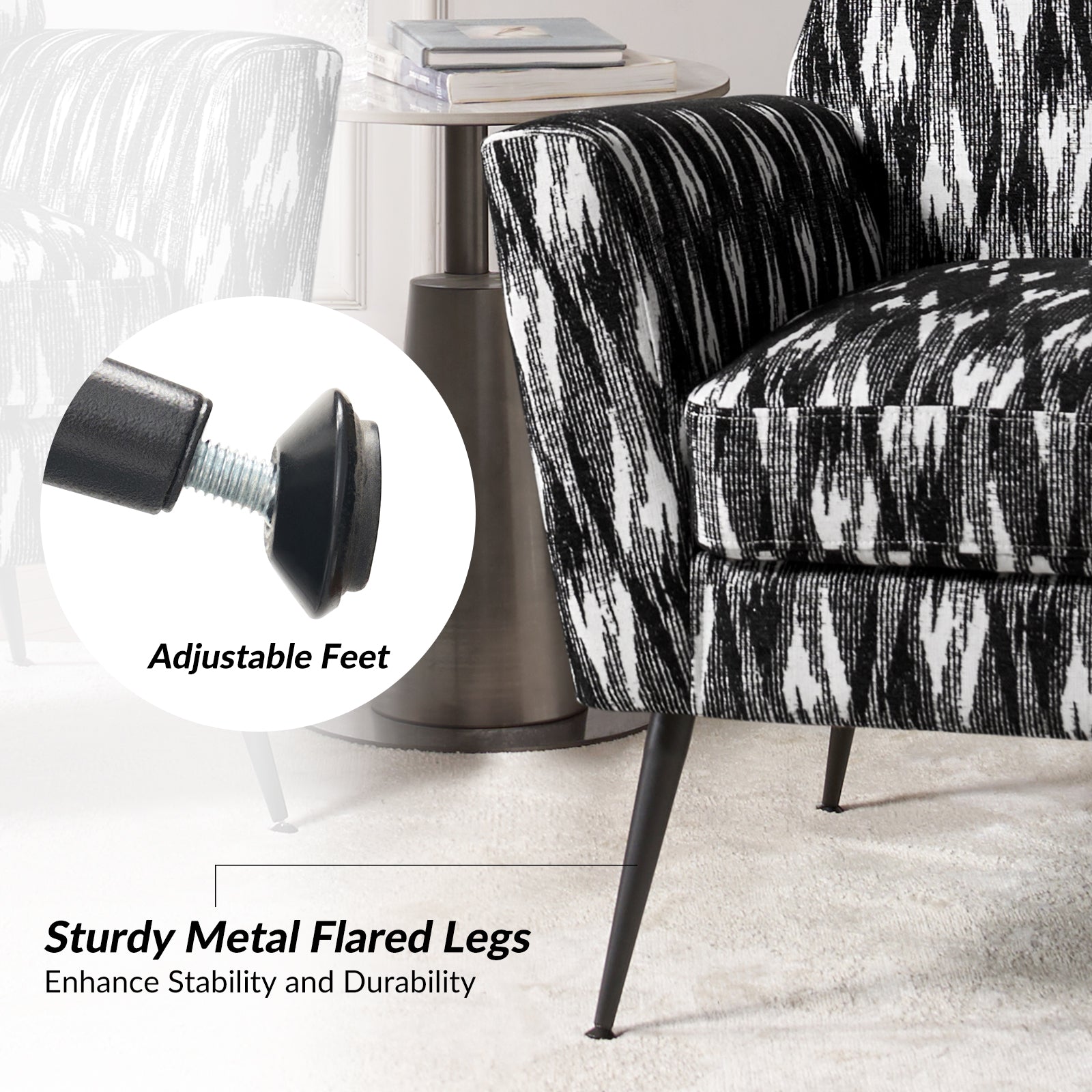 Modern Tony Geometric Pattern Armchair with Square Arms - Stylish Accent Chair for Living Room, Bedroom, or Office - Perfect for Small Spaces and Contemporary Decor