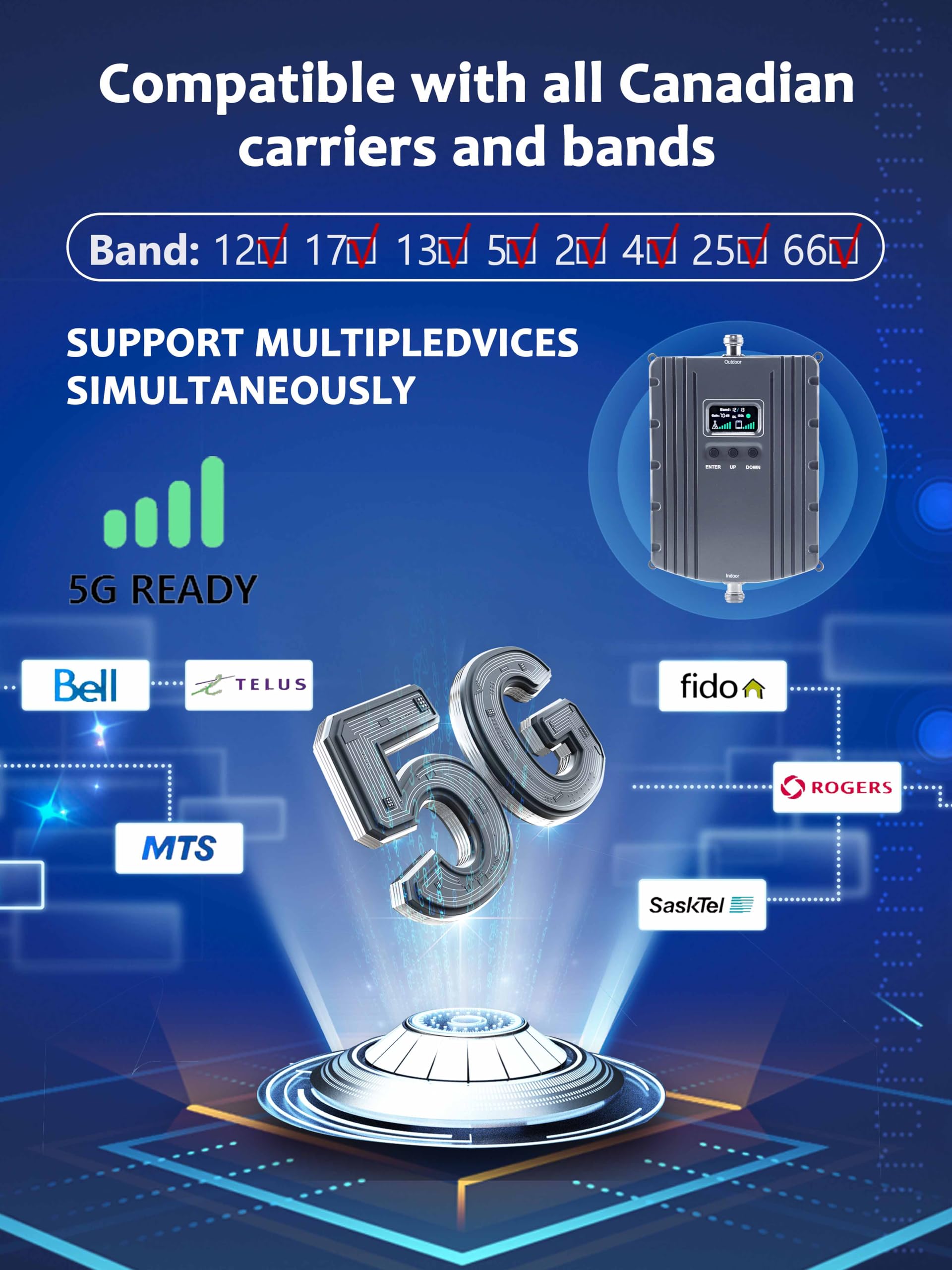 4G LTE Cell Phone Signal Booster for Home & Office - Compatible with Band 66/2/4/5/12/17/13/25 for All Canadian Carriers | Covers Up to 5500 Sq Ft | Enhances Voice & Data Signals | ISED Certified | Perfect for Rural Areas, Basements & Large Buildings