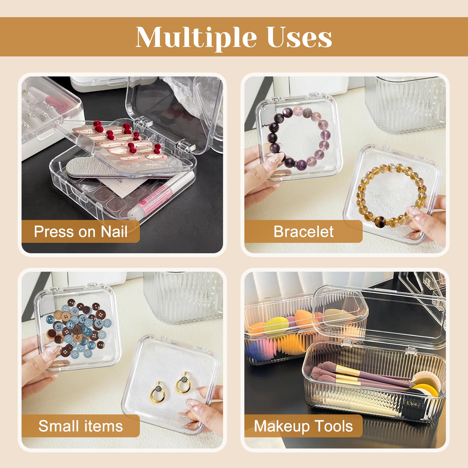 8 PCS Double Layer Press on Nail Storage Case with 60 Adhesive Tapes - Clear Acrylic Nail Organizer Box for Fake Nails Display, Salon Storage & Travel Nail Art Accessories Organization