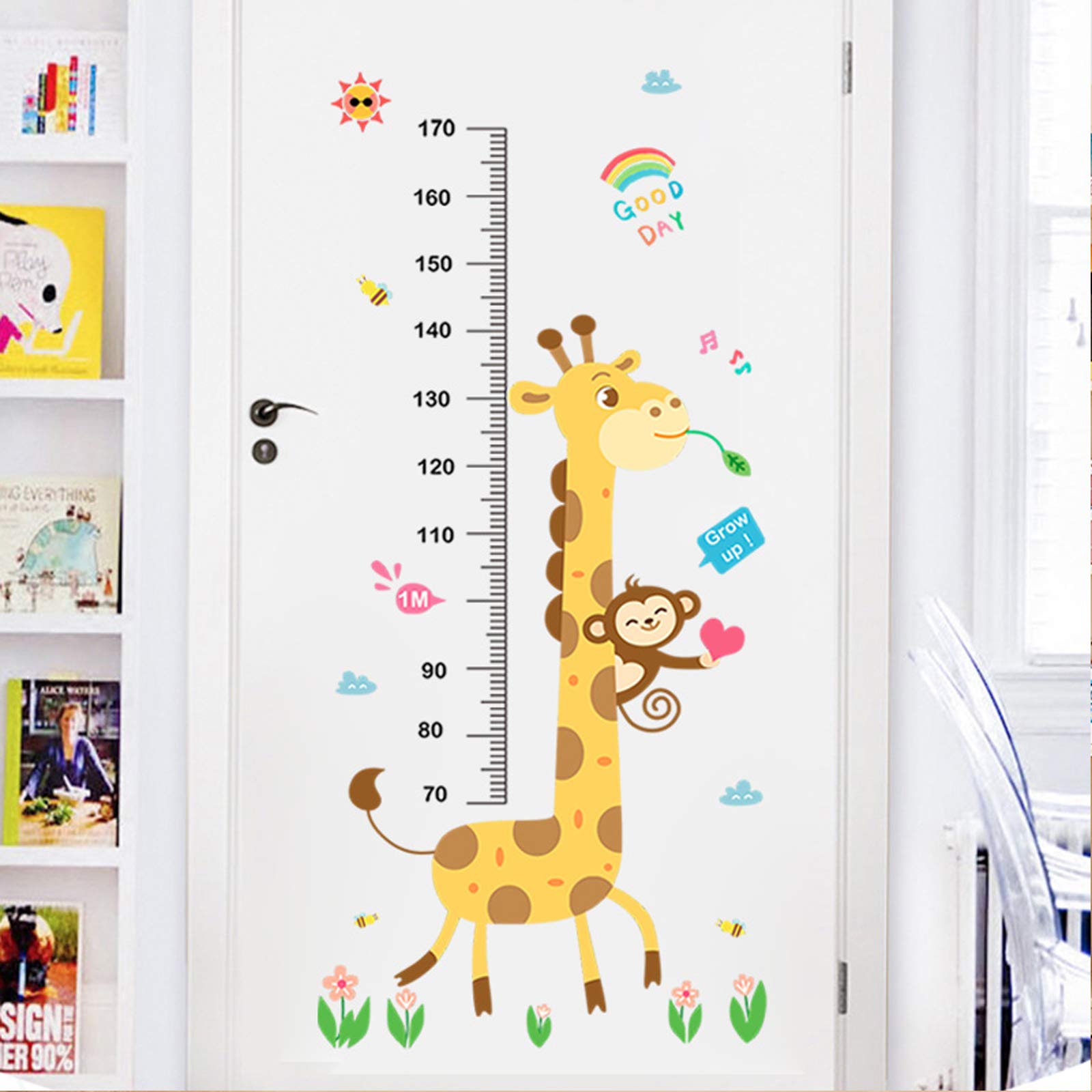 Baby Height Growth Chart Wall Sticker - Removable Kids Growth Ruler Decal for Nursery, Bedroom & Living Room - Giraffe & Monkey Design - Track Your Child's Development with Fun Wall Decor
