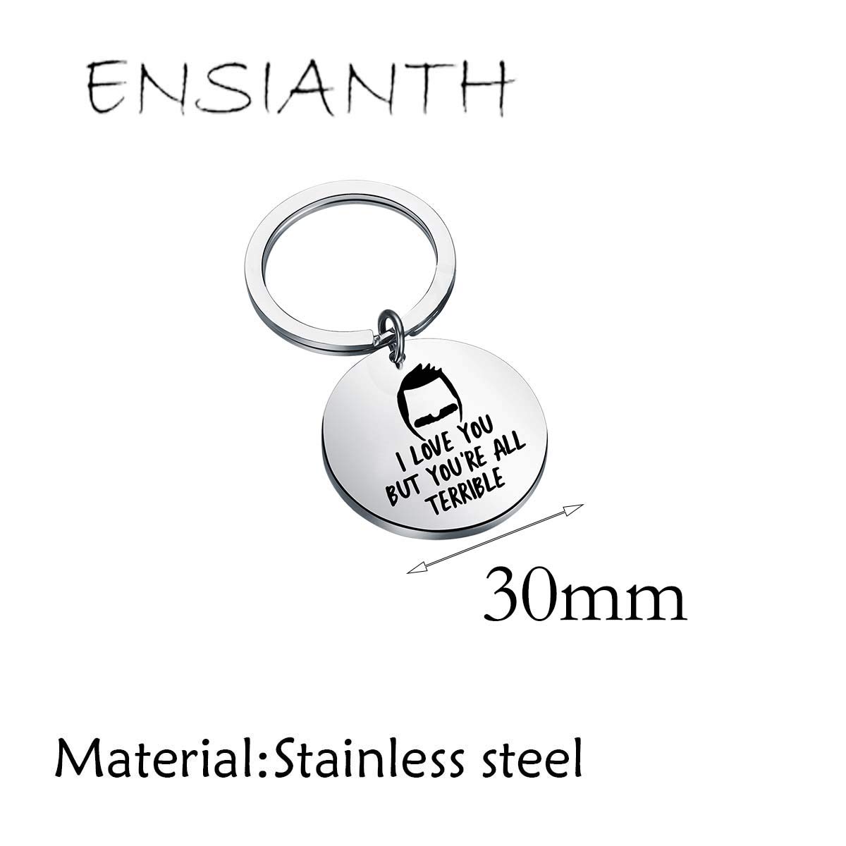 ENSIANTH Bob's Burgers Inspired Keychain - 'I Love You But You're All Terrible' Quote - Perfect Gift for Bob Belcher Fans - Great for Key Rings, Backpacks, and TV Show Merchandise Collectors