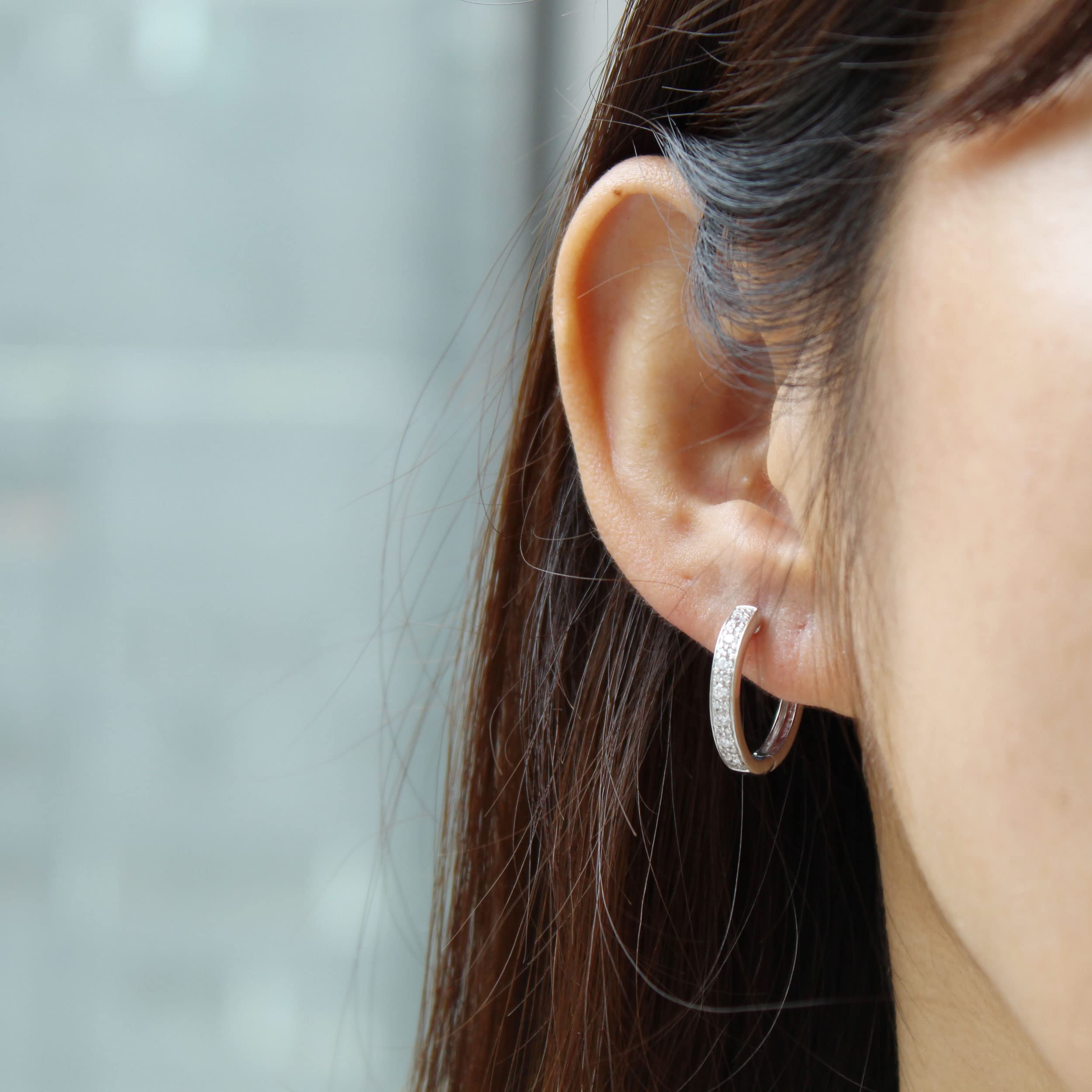 1/2 Cttw Diamond Channel-Set Hoop Earrings in 925 Sterling Silver - Elegant Jewelry for Women, Perfect for Weddings, Parties & Special Occasions