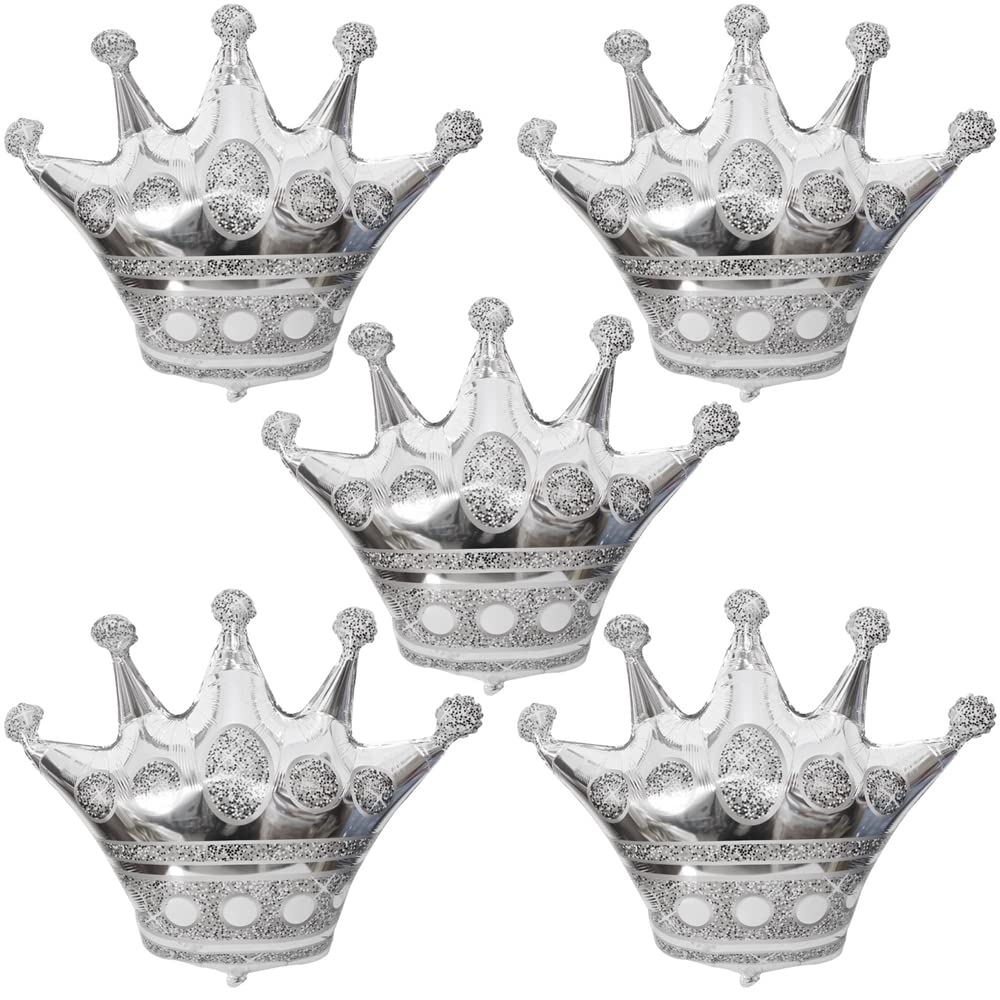 Silver Crown Balloons 30Inch 5PCS for Baby Shower, Wedding & Birthday Decor