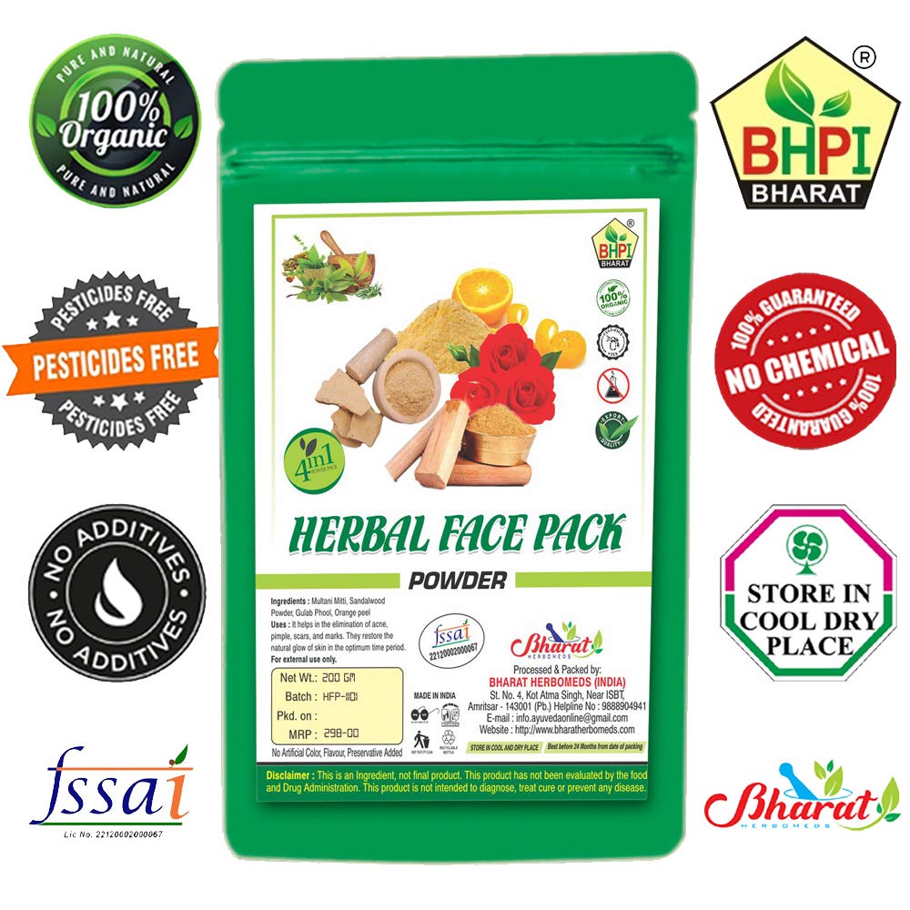 Bharat Herbal Face Pack 200gm - Ubtan Face Mask with Sandalwood & Multani Mitti for Skin Lightening & Tan Removal | 4-in-1 Ayurvedic Treatment for Glowing Skin | Perfect for Daily Skincare & Spa Treatments