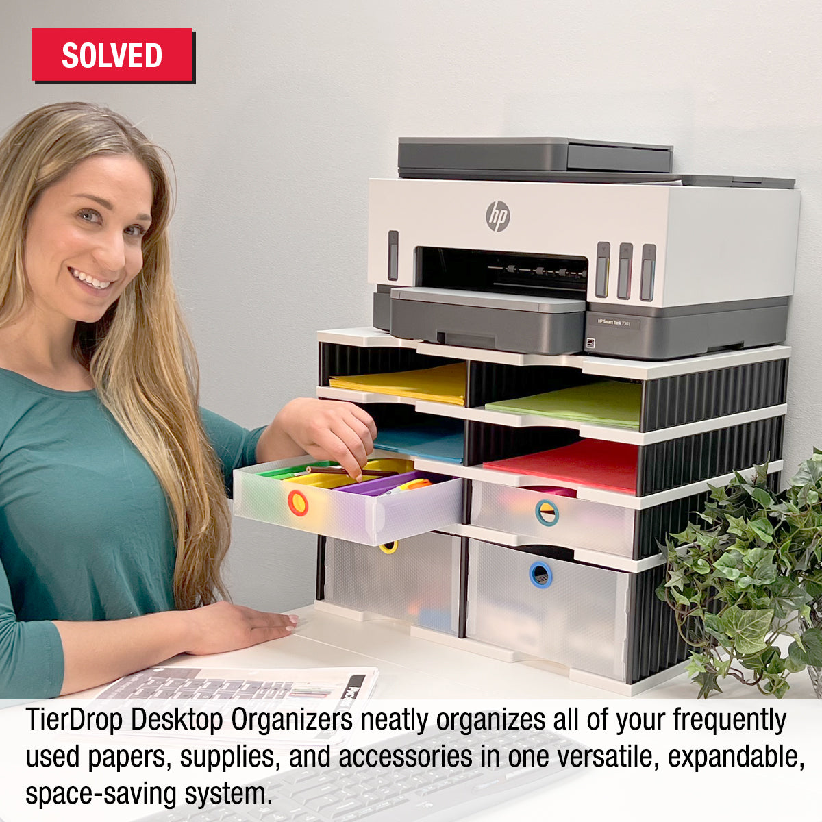 Desktop Organizer 6-Tier Letter Tray with Riser Base | 2 Supply & 2 Storage Drawers | TierDrop™ PLUS Document Holder | Space-Saving Office Desk Accessory for Files, Papers & Supplies | Perfect for Home Office, Workstation & School Desk Organization
