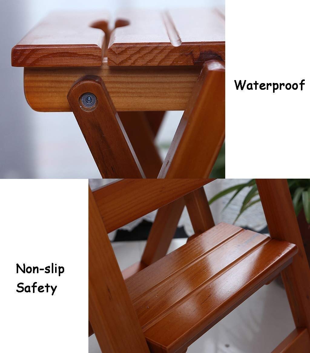 4-Step Folding Wooden Step Stool for Home, Indoor Climbing Stool, Portable Dining Chair & Garden Tool Stand - Perfect for Kitchen, Bathroom, and Outdoor Use