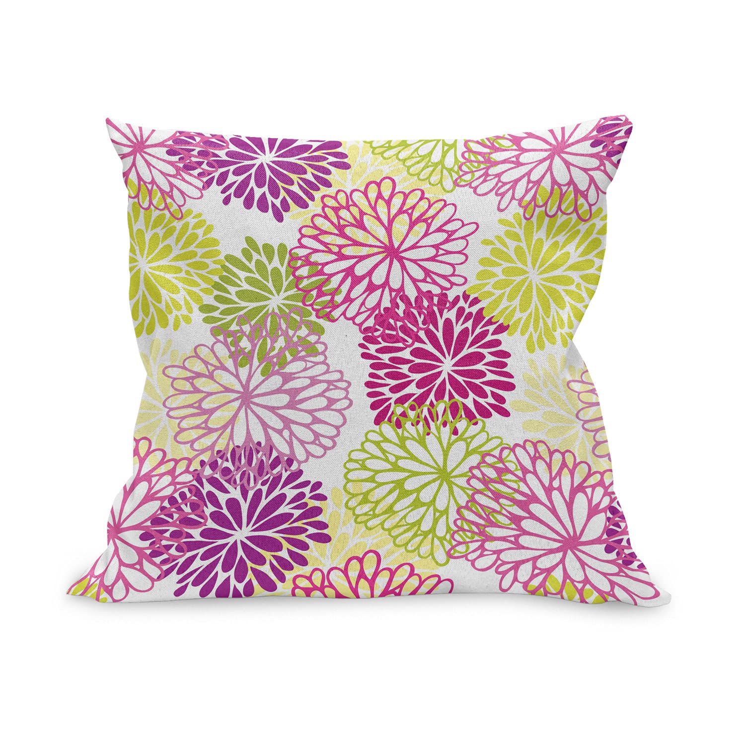 Ambesonne Floral Throw Pillow Cover 18x18 Inch - Vintage Abstract Design with Romantic Natural Scenes in Magenta Violet Green - Decorative Square Cushion Case for Living Room, Bedroom & Sofa