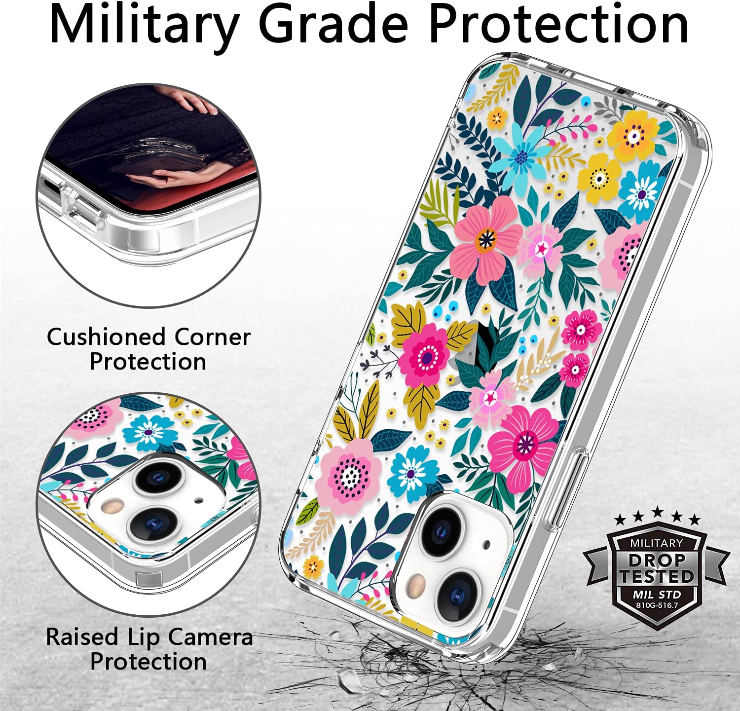 iPhone 13 Mini Case with Screen Protector - Clear Shockproof Cover with Cute Colorful Floral Design | Perfect for Everyday Protection & Style Enhancement