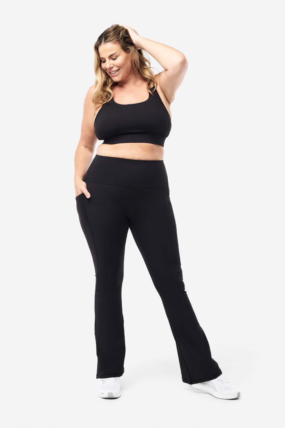 Core Pocket Base No Chafe Flare Leggings - Black - High Waist Yoga Pants for Women, Workout & Running with Anti-Chafing Design - Perfect for Gym, Lounge & Everyday Wear