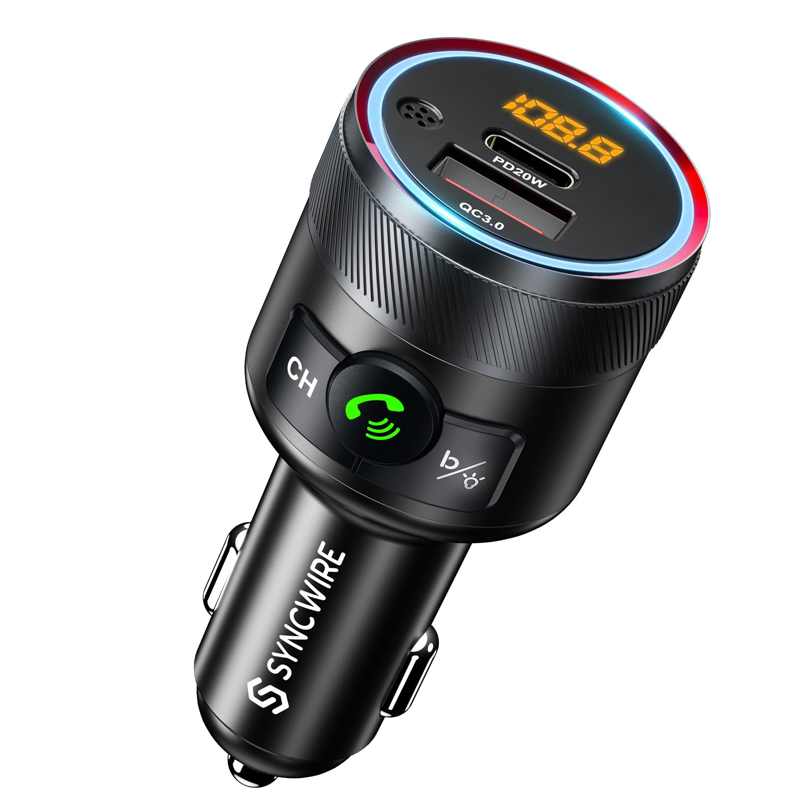 Syncwire Bluetooth 5.4 FM Transmitter for Car with 38W PD&QC3.0 Fast Charging - Wireless Car Adapter with Microphone, Bass Boost & MP3 Player - Hands-Free Calling & Music Streaming for Road Trips & Commuting