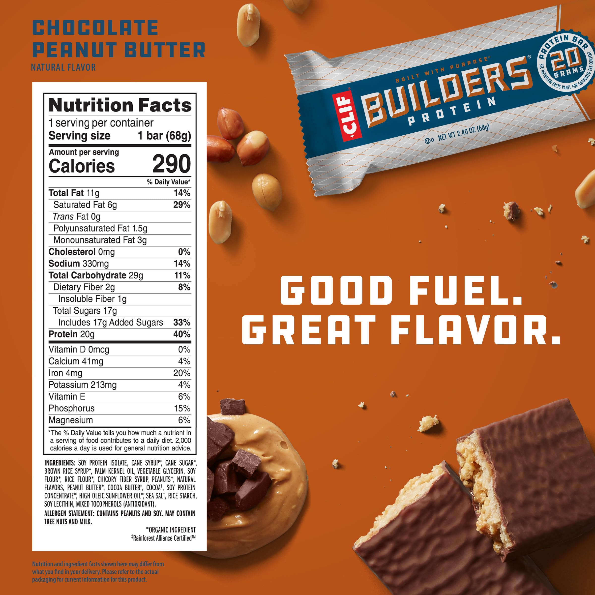 CLIF Builders Protein Bar - Chocolate Peanut Butter Flavor - 20g Protein, Gluten-Free, Non-GMO, Low Glycemic - 2.4 oz - Perfect for Post-Workout Recovery, Hiking & On-the-Go Snacking