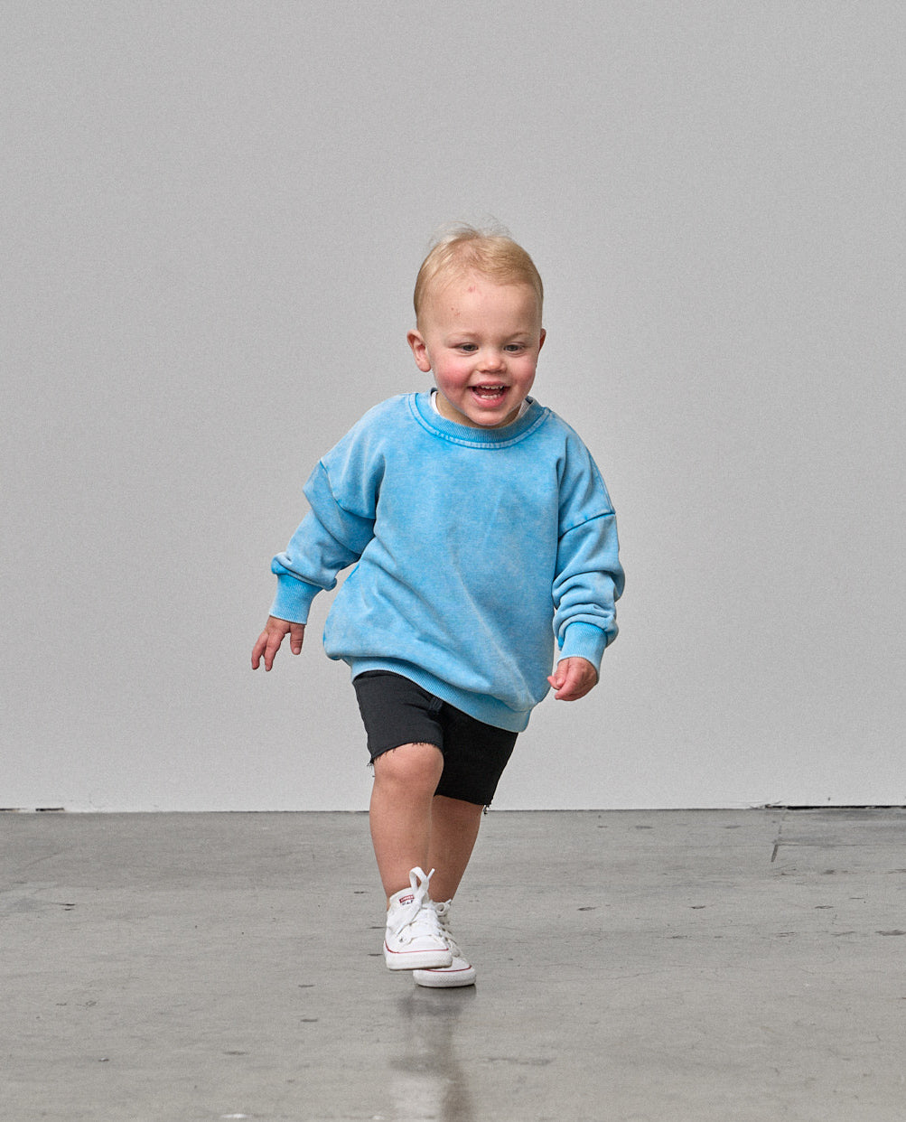 Electric Blue Washed Crewneck Sweatshirt - Soft Cotton Pullover for Men & Women | Perfect for Casual Wear, Layering & Street Style