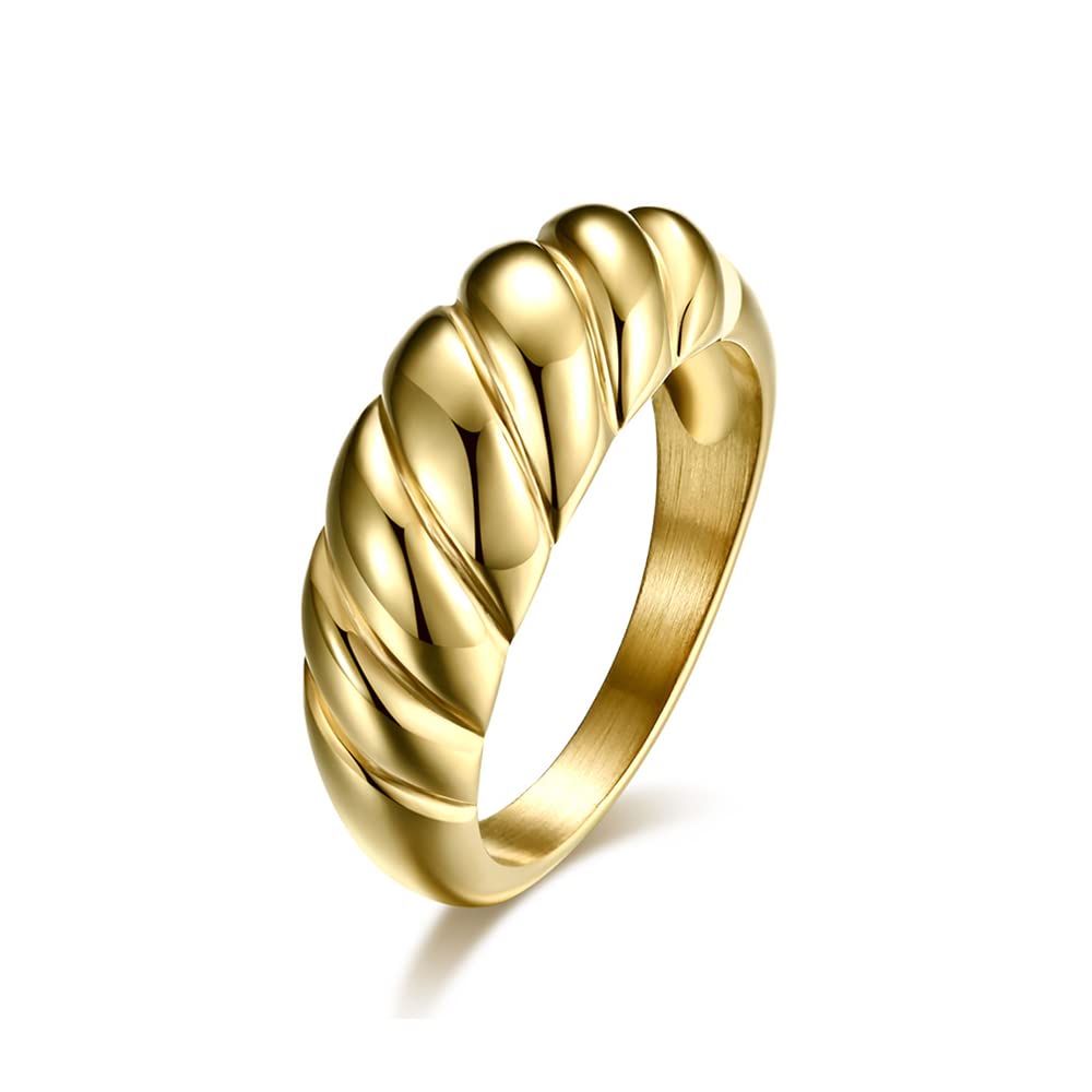 14K Gold Plated Croissant Dome Ring - Twisted Braided Chunky Signet Ring for Women | Stackable Fashion Jewelry for Everyday Wear, Parties & Special Occasions