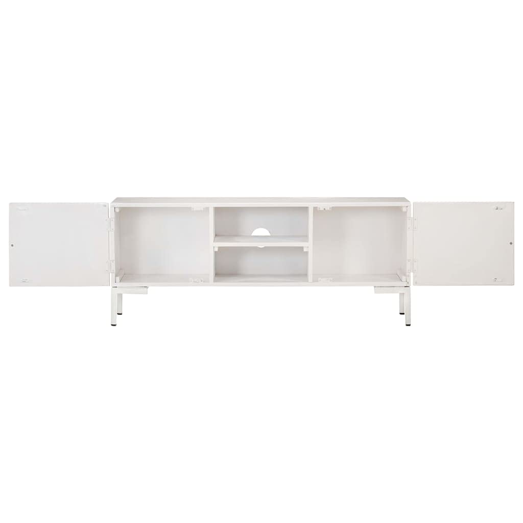Solid Mango Wood TV Stand 45.3 Inch - Modern Entertainment Center with Storage & Cable Management - Easy Assembly White Media Console for Living Room - Perfect for Flat Screen TVs & Home Theater Setup