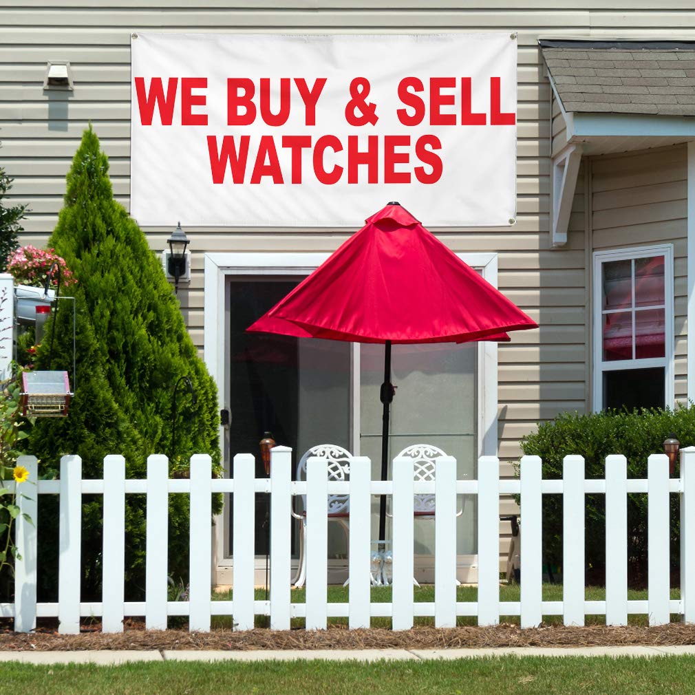 Durable Vinyl Banner - 24x48 Inches Weatherproof Outdoor Business Sign with 4 Grommets - Ideal for Yard Sales, Watch Shops & Industrial Advertising
