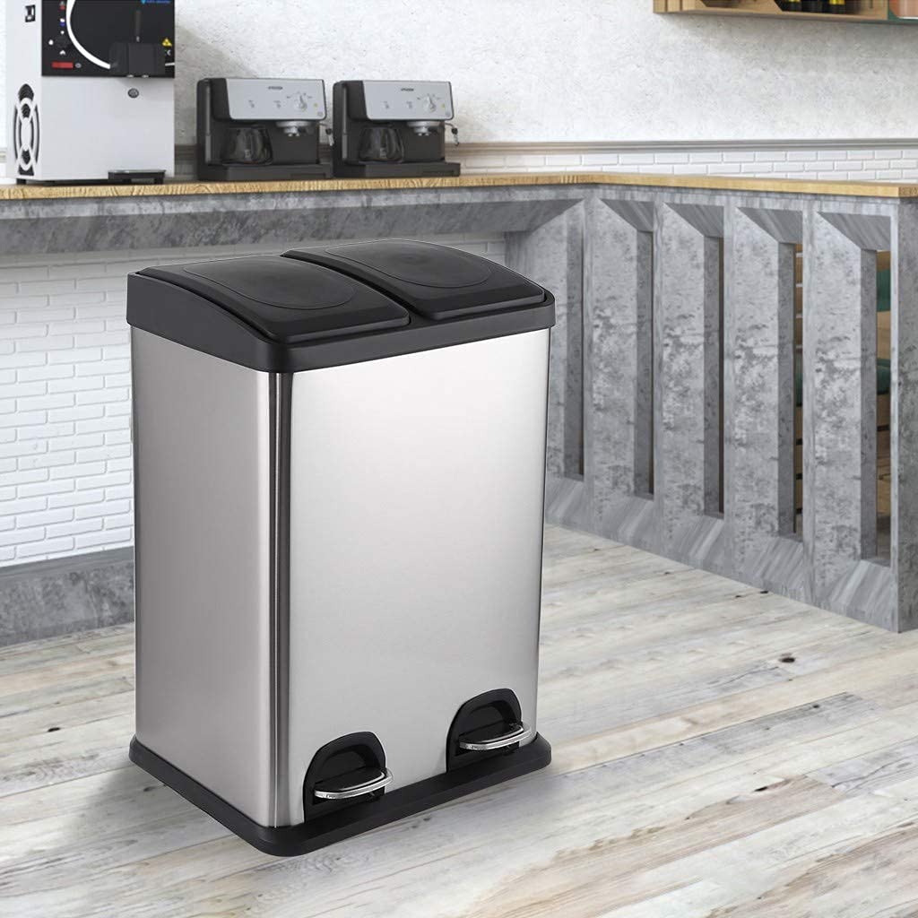30L Stainless Steel Dual Compartment Step Trash Can with Pedal - Rectangular Kitchen Recycling Bin for Waste Sorting | Perfect for Eco-Friendly Homes, Restaurants & Offices