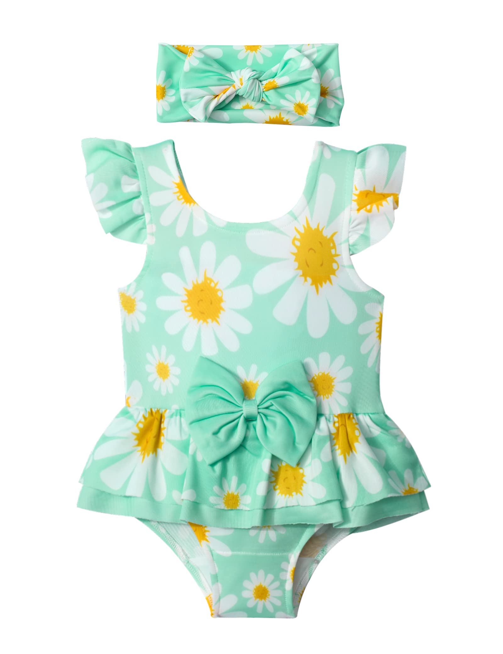 TyeSmo Baby Girl Swimsuit - Ruffle Sleeveless One-Piece Swimwear with Headband for Infants & Toddlers | Perfect for Pool, Beach, and Summer Water Play
