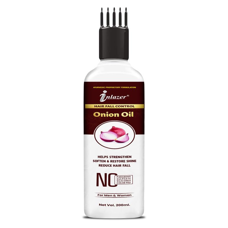 SABATES Onion Hair Fall Oil with Comb Applicator - Strengthens Hair, Reduces Hair Loss, Anti-Dandruff Treatment for Smooth & Silky Hair (Non-Sticky Formula) - Perfect for Daily Hair Care & Scalp Massage at Home