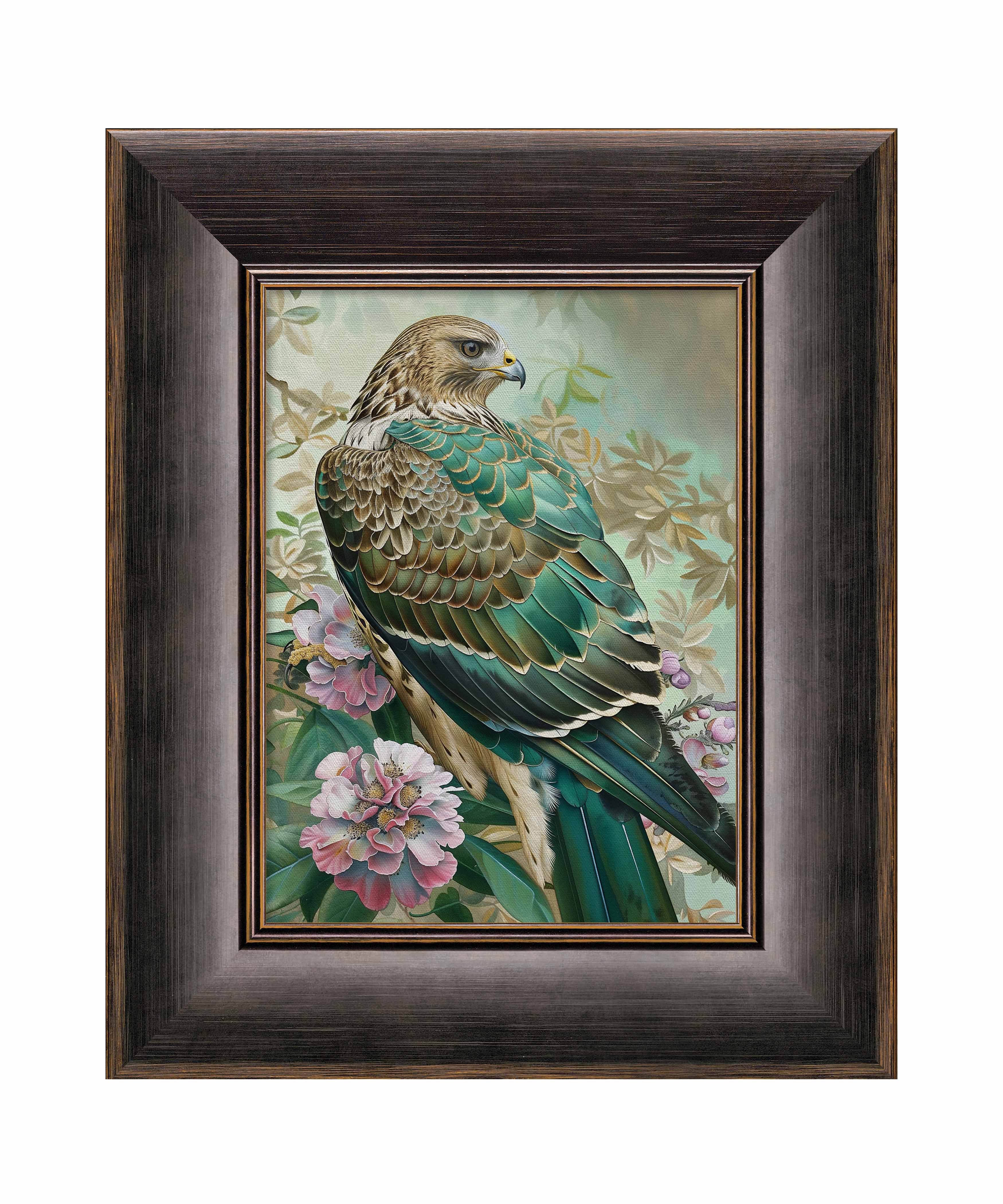 Emerald Majesty Hawk Amidst Blossoms Limited Edition Canvas Wall Art - Nature Inspired Home Decor for Living Room, Bedroom & Office