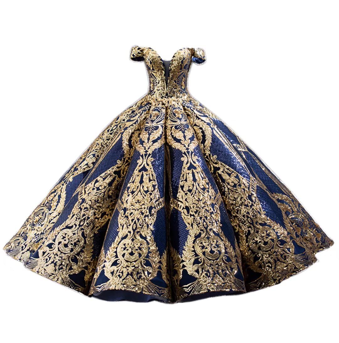 Luxurious Gold Sequins Quinceanera Dress for Women - Off Shoulder Vintage Princess Prom Gown for Evening Ball & Special Occasions | Perfect for Quinceañeras, Proms, Weddings & Formal Events