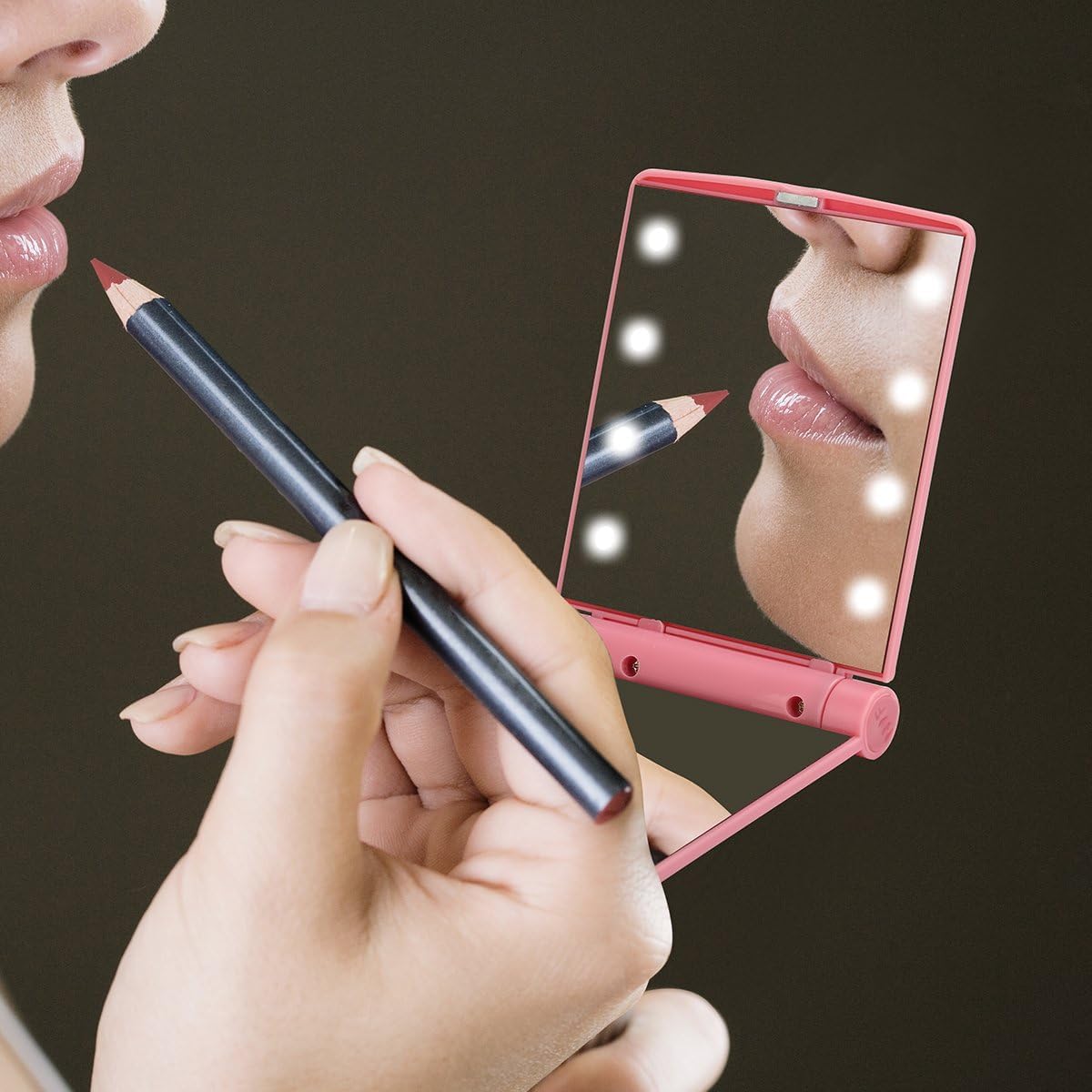 **Cassarina 8 LED Lighted Makeup Mirror – Portable Folding Travel Mirror with Adjustable Brightness, Perfect for Teen Girls, Women & Kids (Pink) – Ideal for Home, Travel & Dorm Essentials**