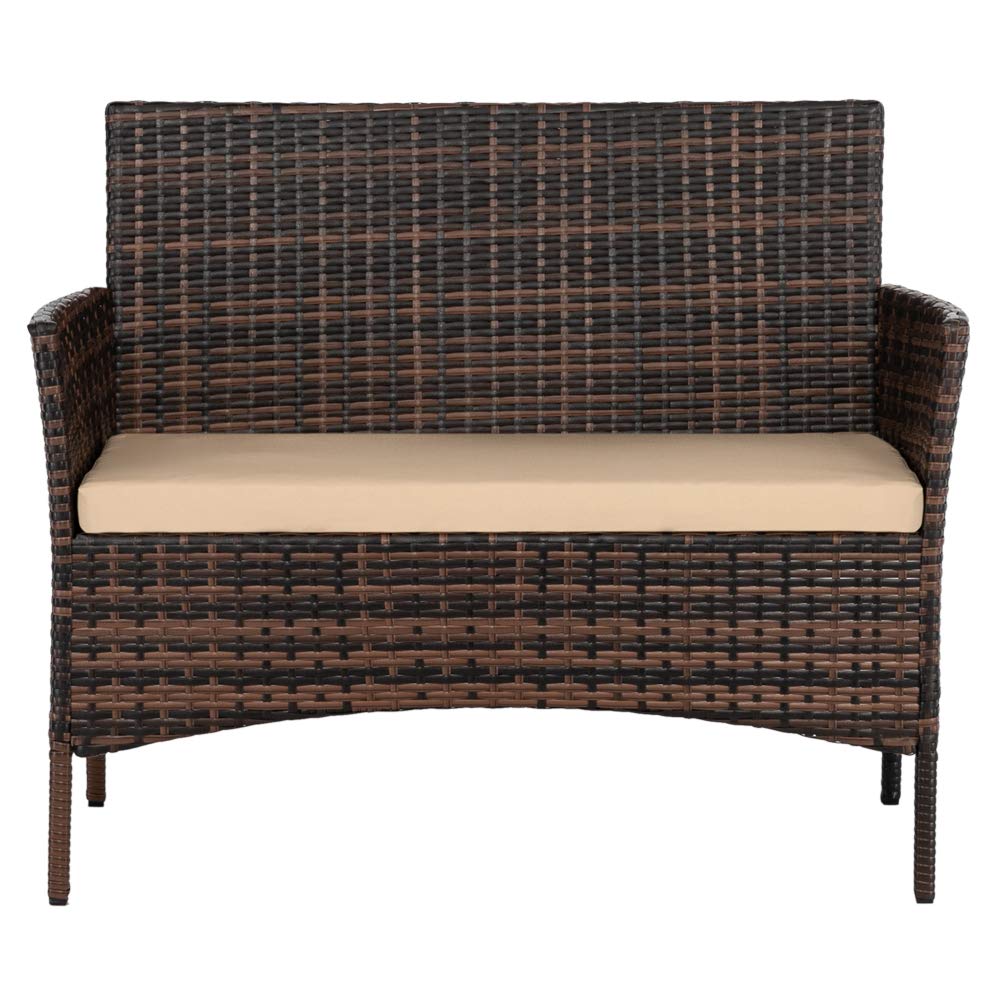 4-Piece Brown Wicker Patio Furniture Set - Outdoor Rattan Sofa with Coffee Table for Balcony, Poolside, Backyard, Porch & Garden - Perfect for Relaxing, Entertaining & Outdoor Conversations