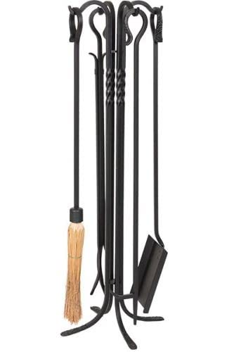 Shop Chimney Black 5-Piece Wrought Iron Fireplace Tool Set - 29 Inch - Perfect for Fireplace Maintenance and Home Decor