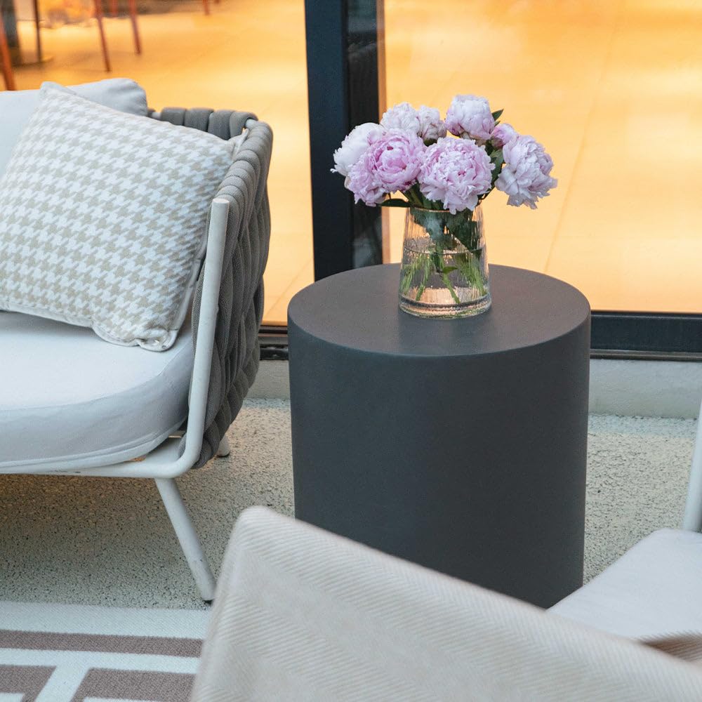 Elementi Rome Outdoor Side Table - 17.7 Inch Round Concrete Accent Table for Patio, Garden, Living Room & Bedroom | Weather-Resistant Slate Black End Table, Coffee Table or Nightstand
